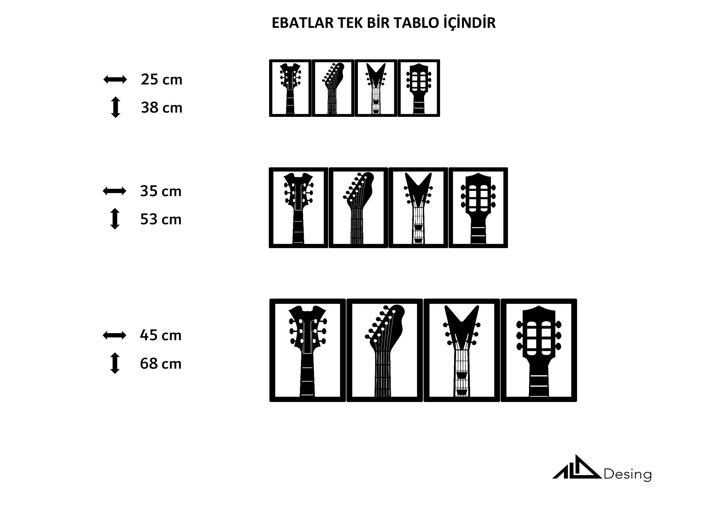 Gitarlar Temalı Ahşap Duvar Tabloları