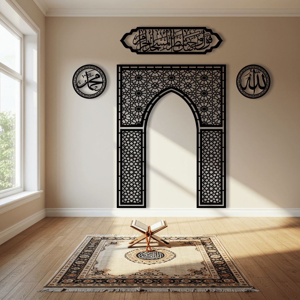 Mihrap, Allah & Muhammed Lafzı ve Bakara 144. Ayet Duvar Tablosu Seti