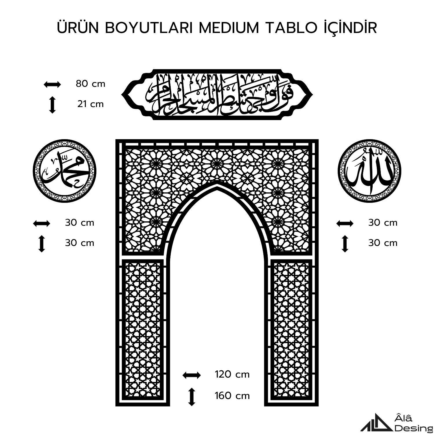 Mihrap, Allah & Muhammed Lafzı ve Bakara 144. Ayet Duvar Tablosu Seti