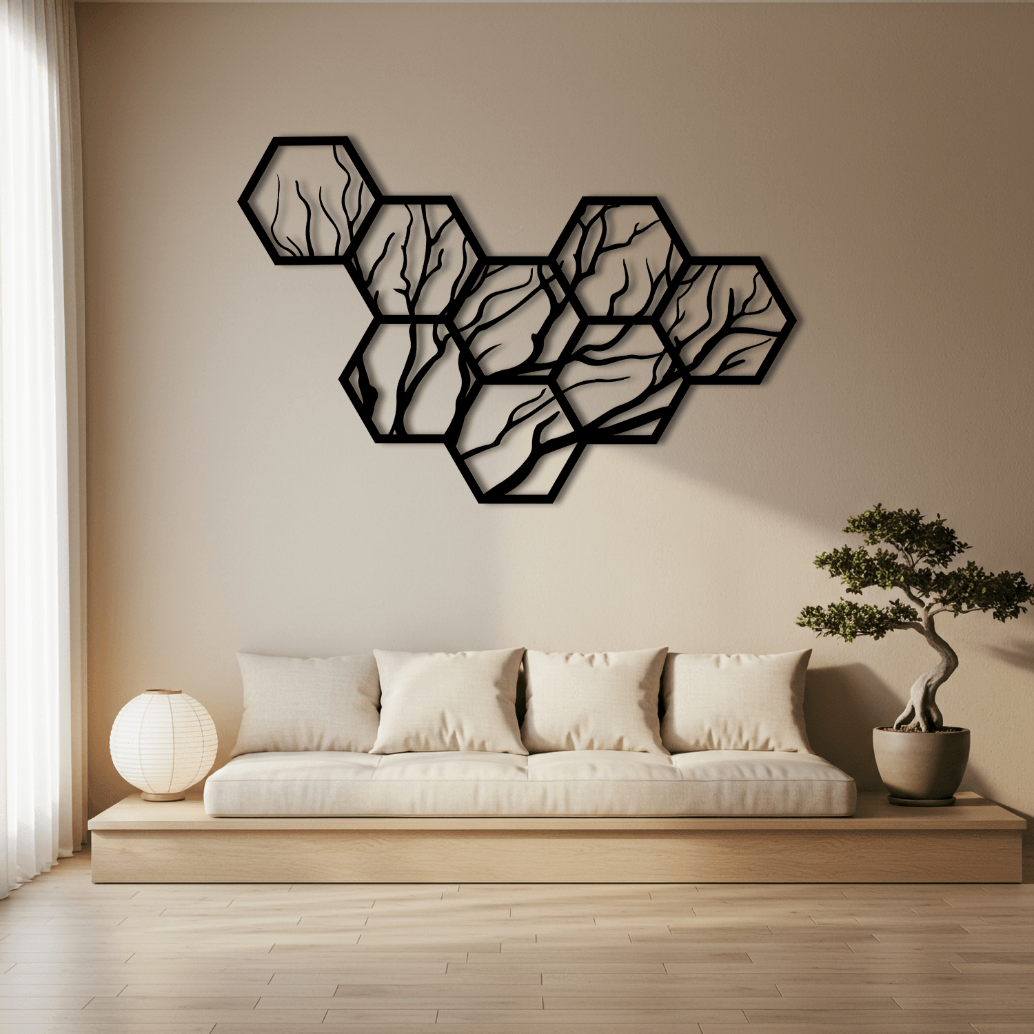 Geometrik Dallar Temalı Ahşap Duvar Tablosu