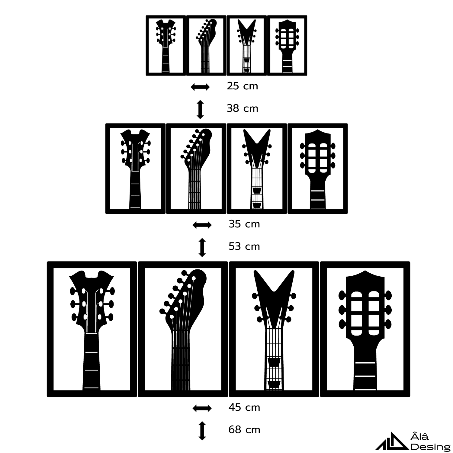 Gitarlar Temalı Ahşap Duvar Tabloları