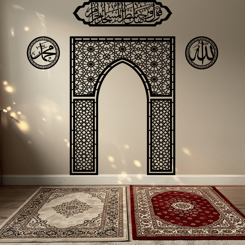 Mihrap, Allah & Muhammed Lafzı ve Bakara 144. Ayet Duvar Tablosu Seti