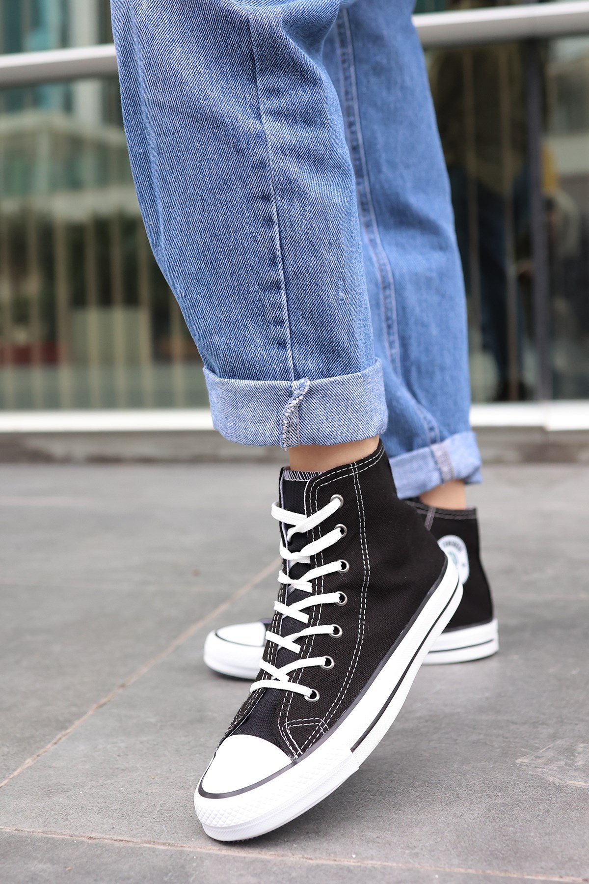 Tomiross Unısex Siyah Beyaz Garantili Ortopedik Keten Günlük Kullanım Bilekli Sneaker Ayakkabı LAKER