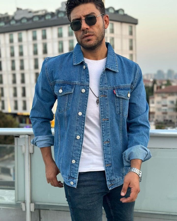 Tomiross-John Erkek Mavi Slim Fit Denim Kot Ceket JOHN-1789
