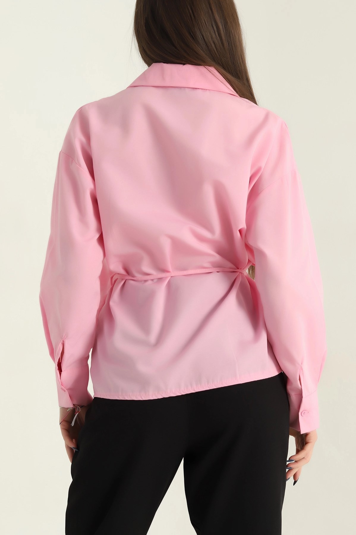 Jasmin Pembe Yandan Bağlamalı Trend Gömlek JASMIN-1453