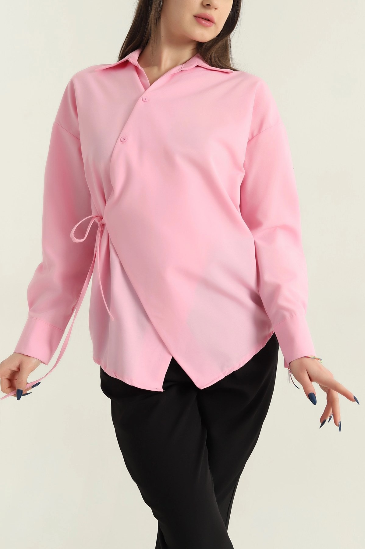 Jasmin Pembe Yandan Bağlamalı Trend Gömlek JASMIN-1453