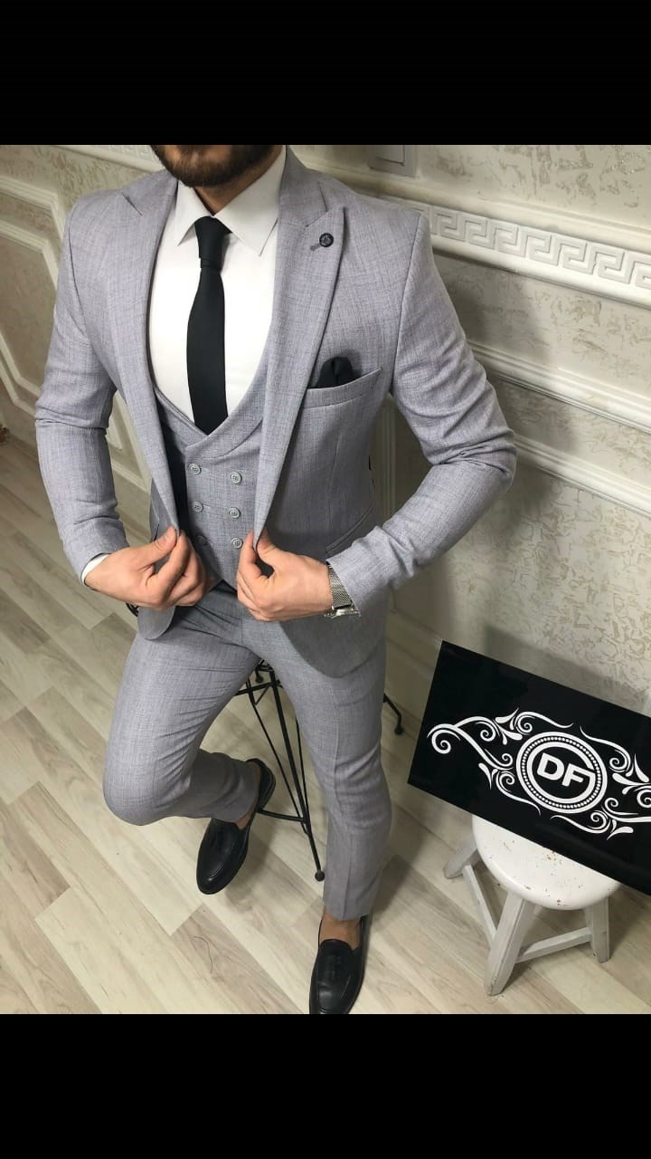 Tomıross Erkek Açık Gri İtalyan Kesim Slim Fit Takım Elbise TKMELBS-8682