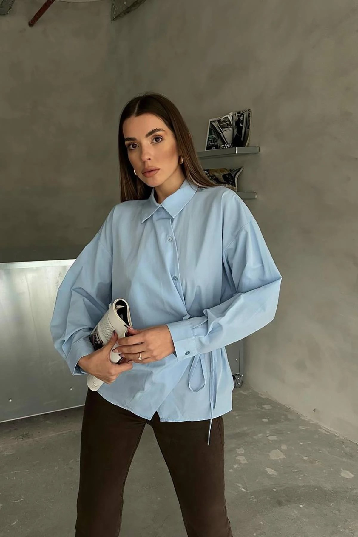 Jasmin Mavi Yandan Bağlamalı Trend Gömlek JASMIN-1453