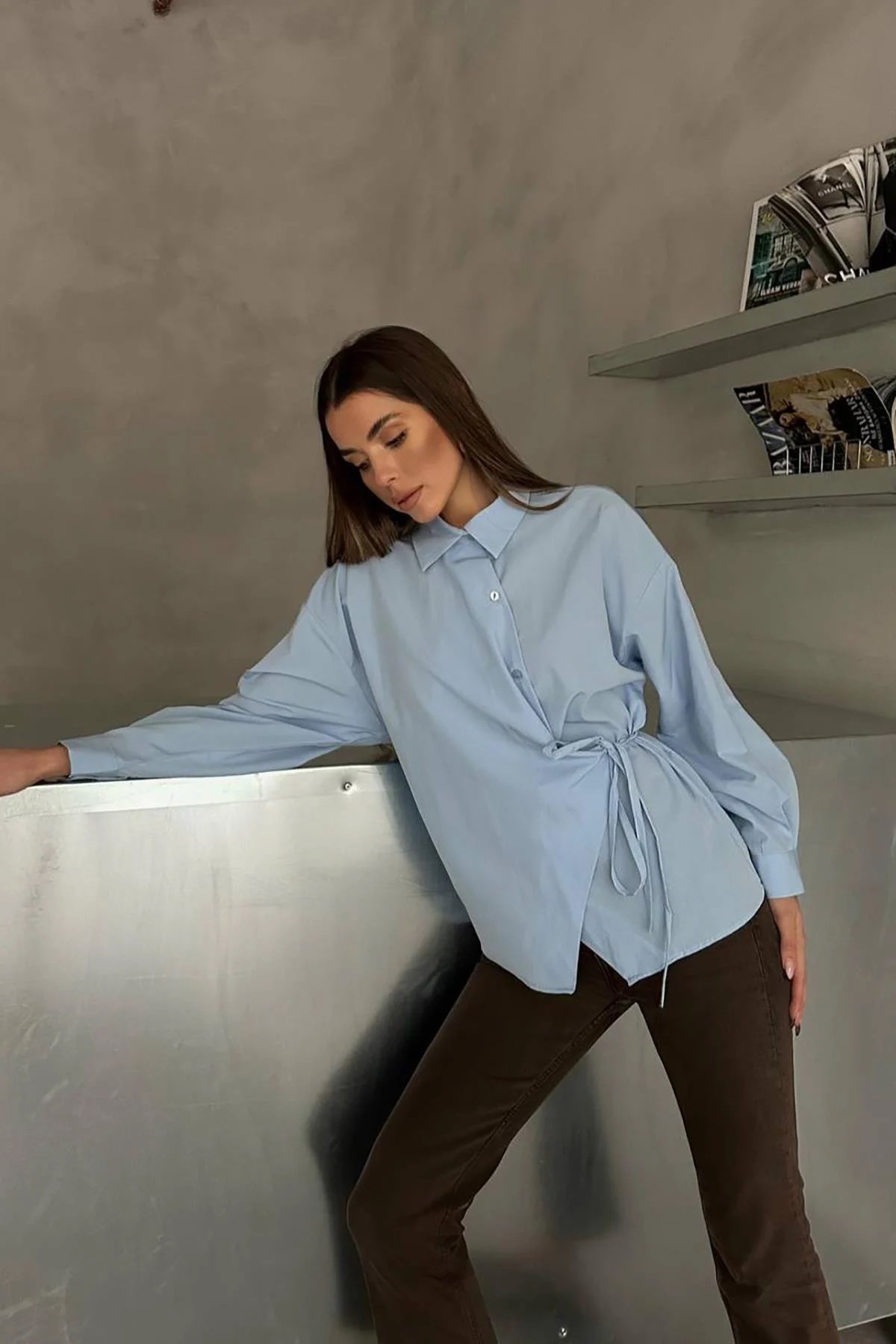Jasmin Mavi Yandan Bağlamalı Trend Gömlek JASMIN-1453