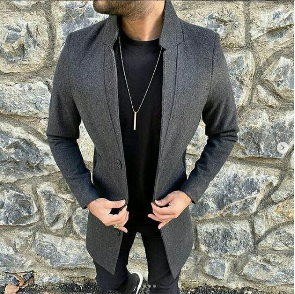 Tomıross Erkek Antrasit İtalyan Stil Kaşe Kaban Dik Yaka Slim Fit Dar Kesim MNTKBN-1505