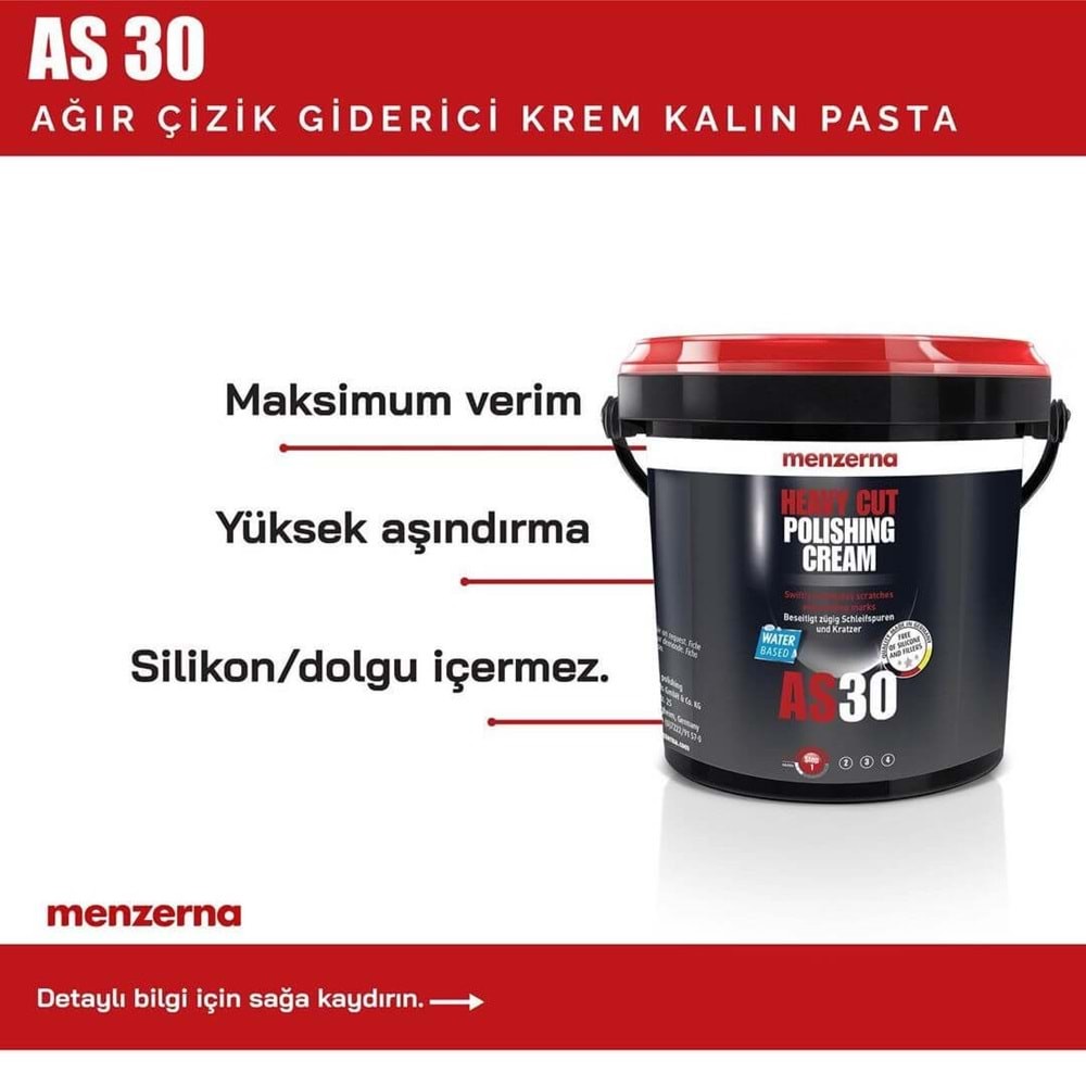 MENZERNA AS 30 Ağır Çizik Giderici Krem Kalın Pasta - 1 Kg