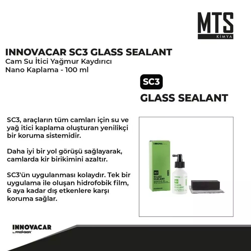 INNOVACAR SC3 GLASS SEALANT Cam Su İtici Yağmur Kaydırıcı Nano Kaplama - 100 Ml