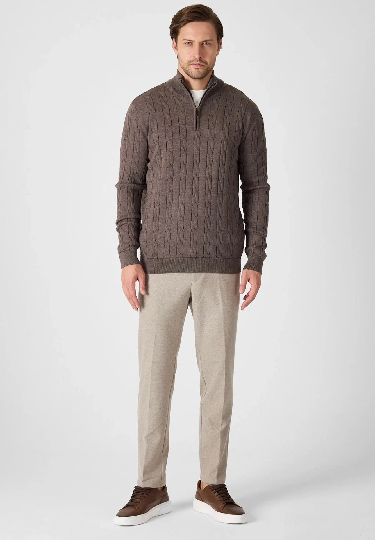 Teos Kahve Kalın Örgü Kazak