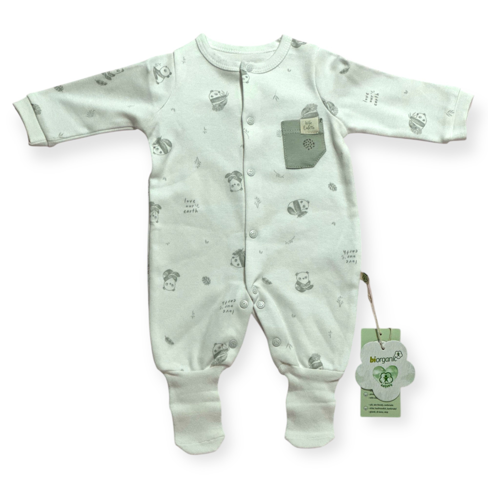 BİORGANİC LOVE OUR EARTH ROMPER WITH FEET GREEN