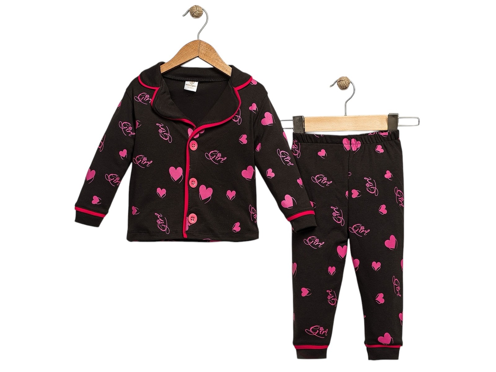 Kalp Desenli Yakalı Kız Pijama Takım