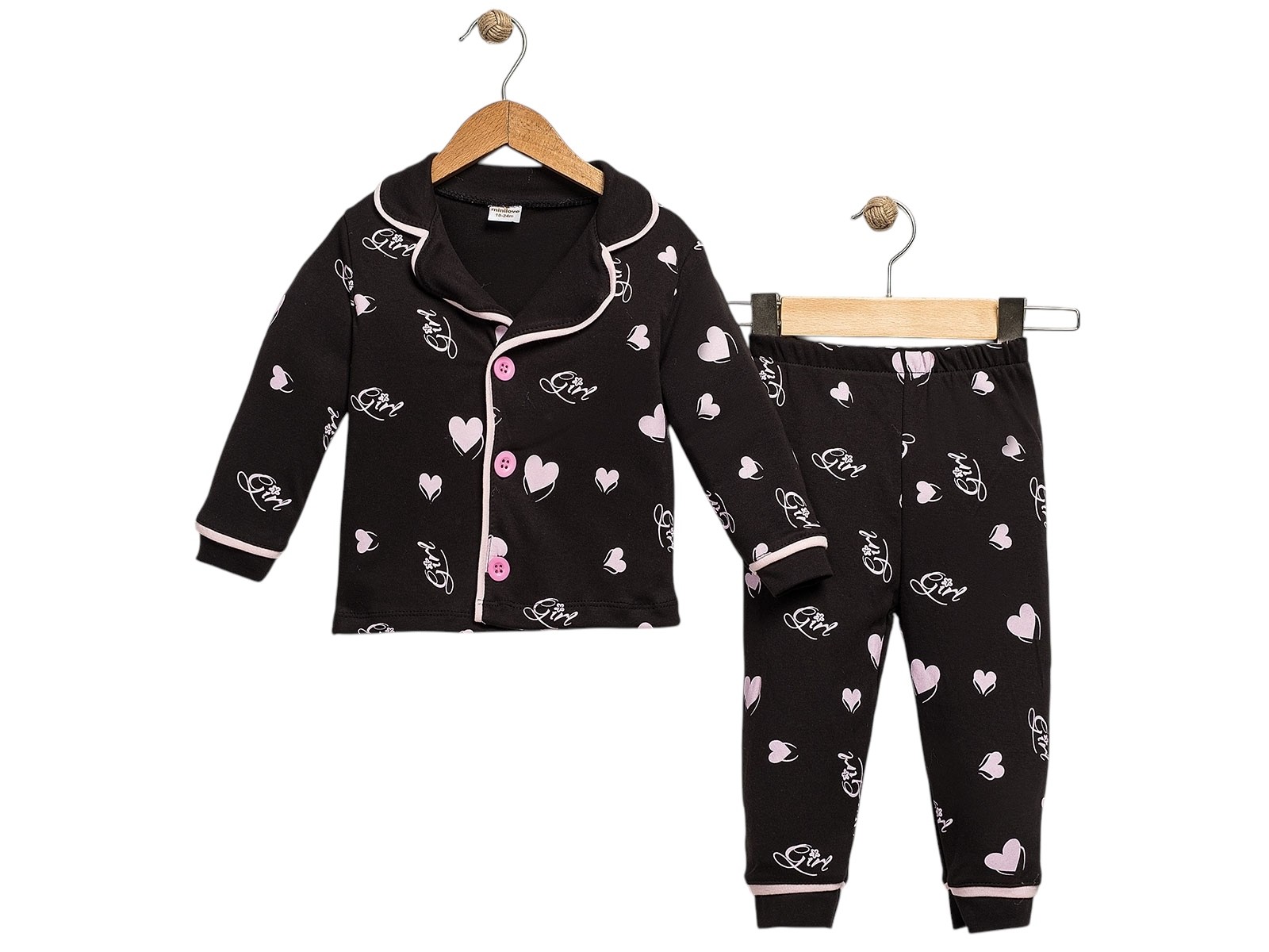 Kalp Desenli Yakalı Kız Pijama Takım