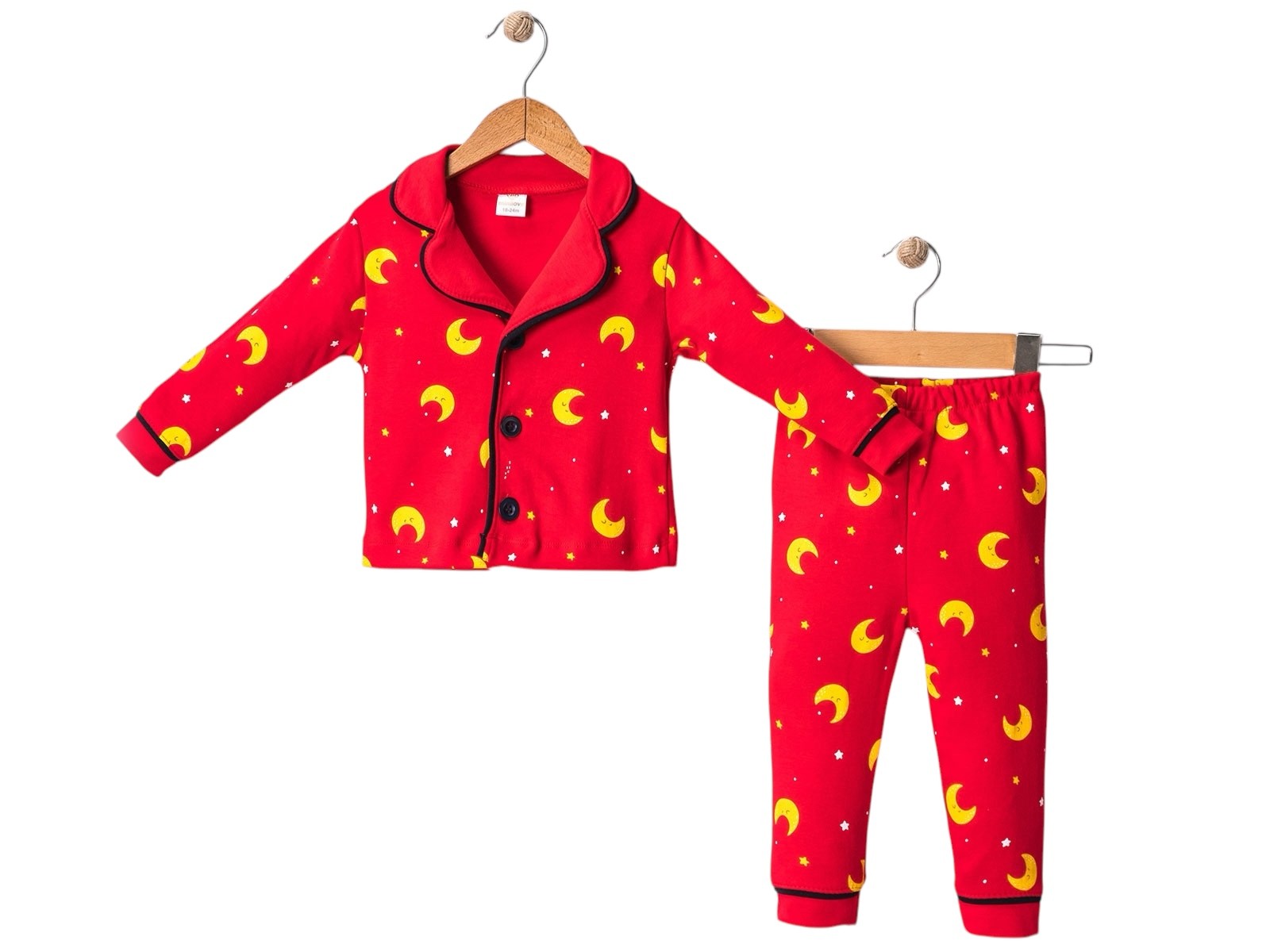Ay Desenli Yakalı Erkek pijama Takım