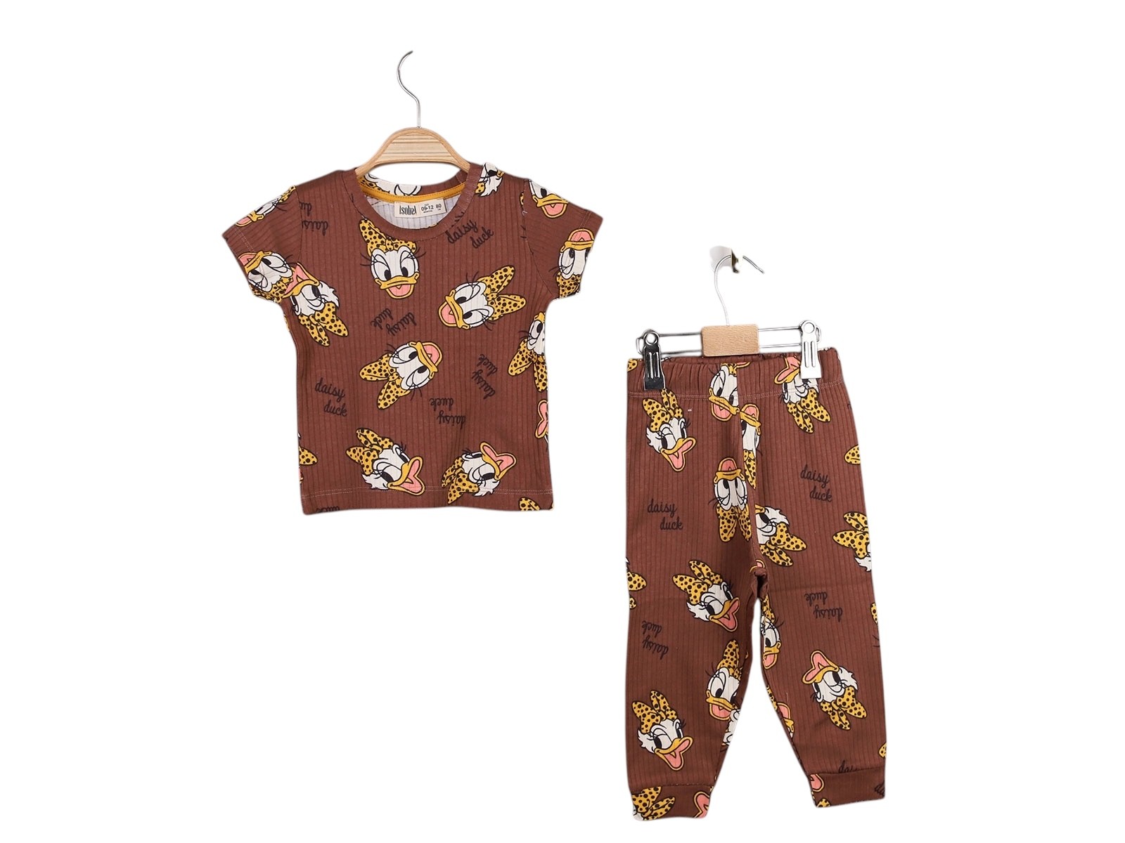 Daisy Duck Desenli Fitilli Kız Pijama Takım Kahverengi