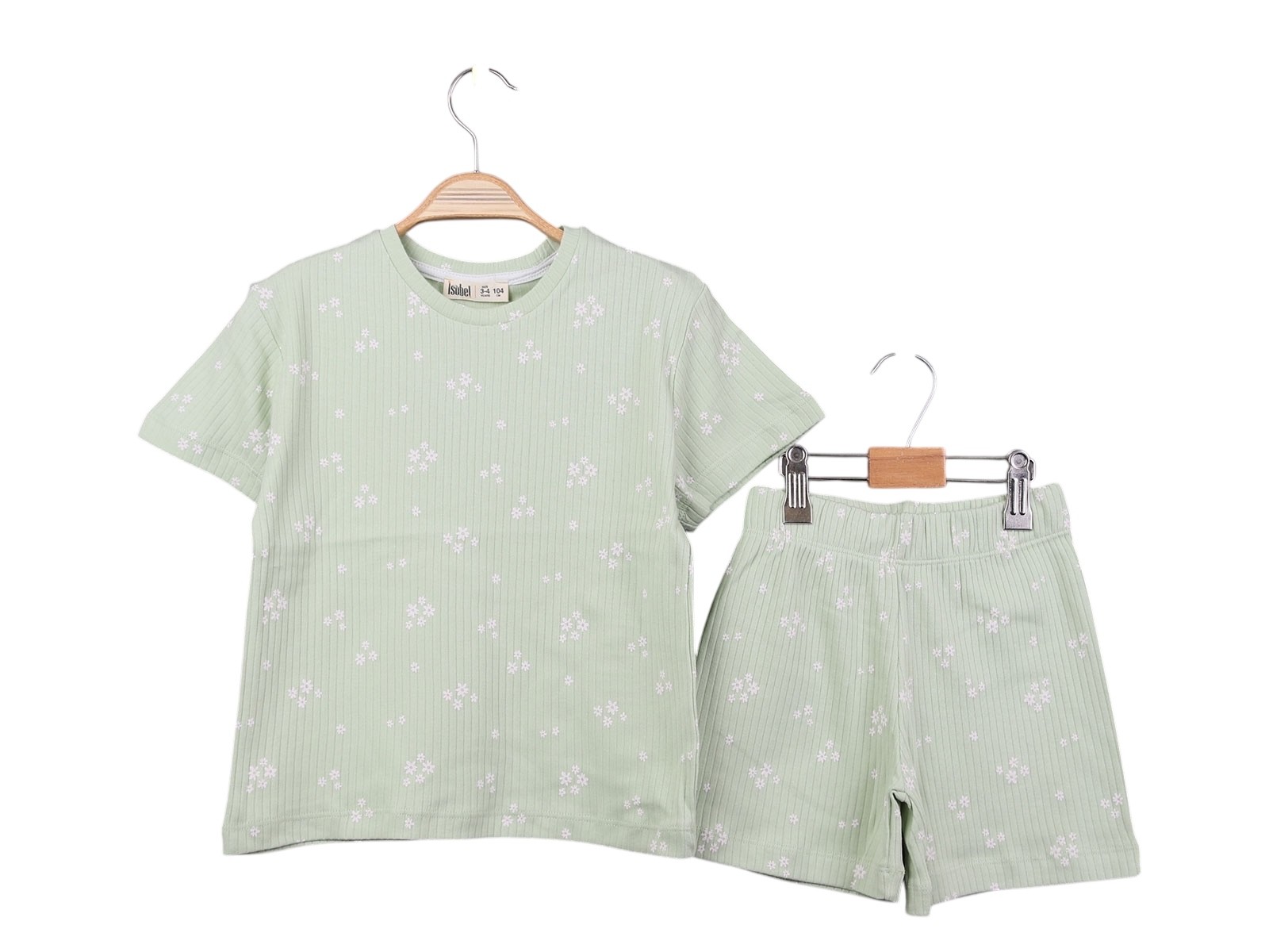 Çiçek Desenli Şortlu Fitilli Kız Pijama Takım Yeşil