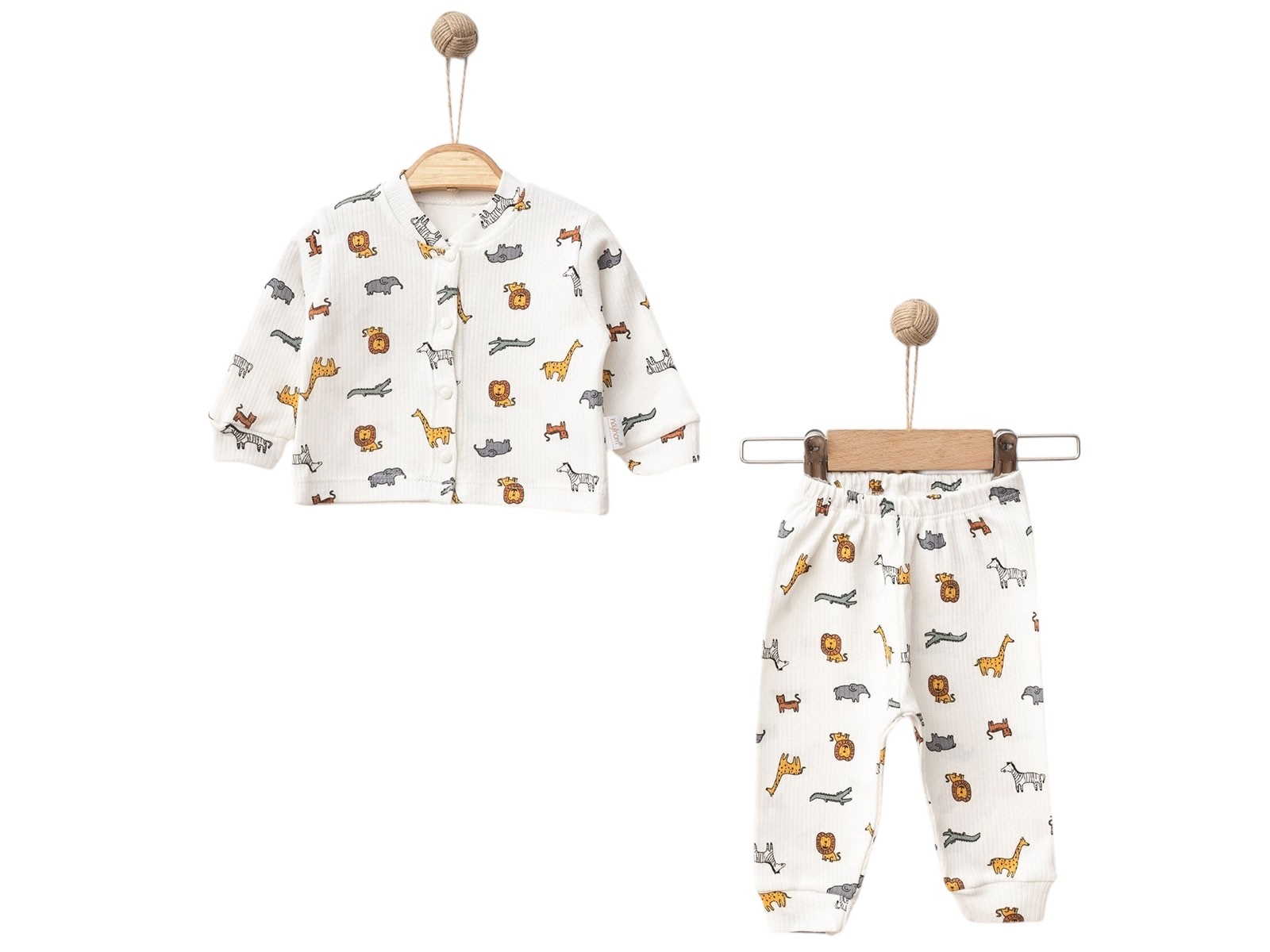 Hayvan Desenli Raporlu Erkek Bebe Pijama Takım Beyaz