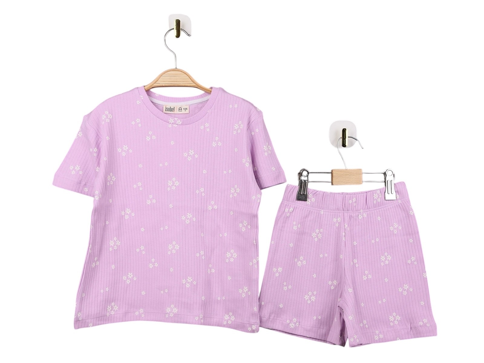 Çiçek Desenli Şortlu Fitilli Kız Pijama Takım Lila