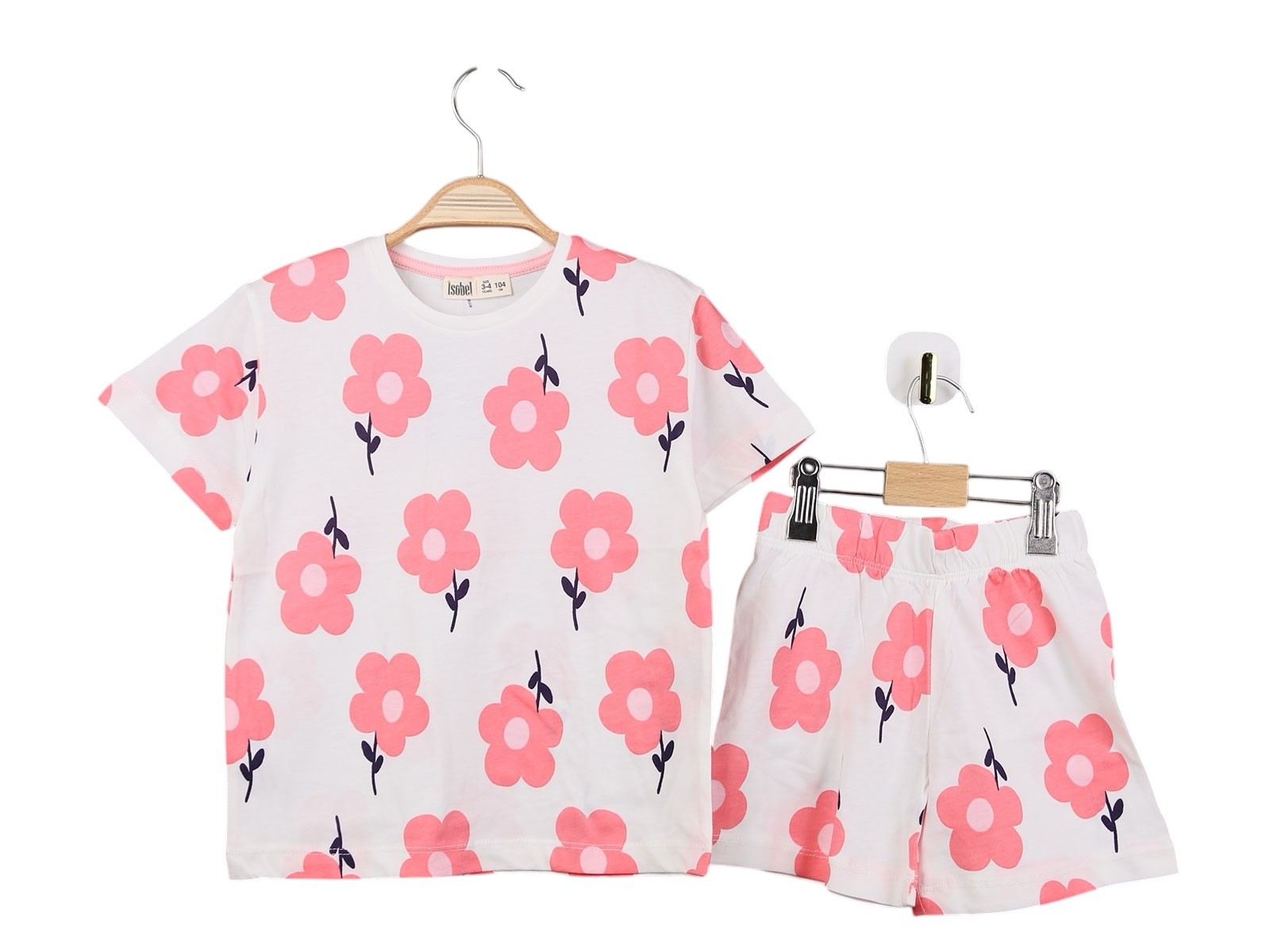 Papatya Desenli Şortlu Kız Pijama Takım Beyaz