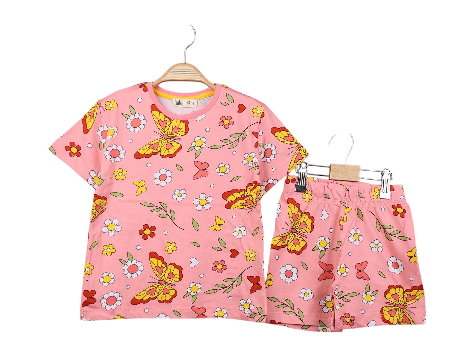 Kelebek Desenli Şortlu Kız Pijama Takım Pembe