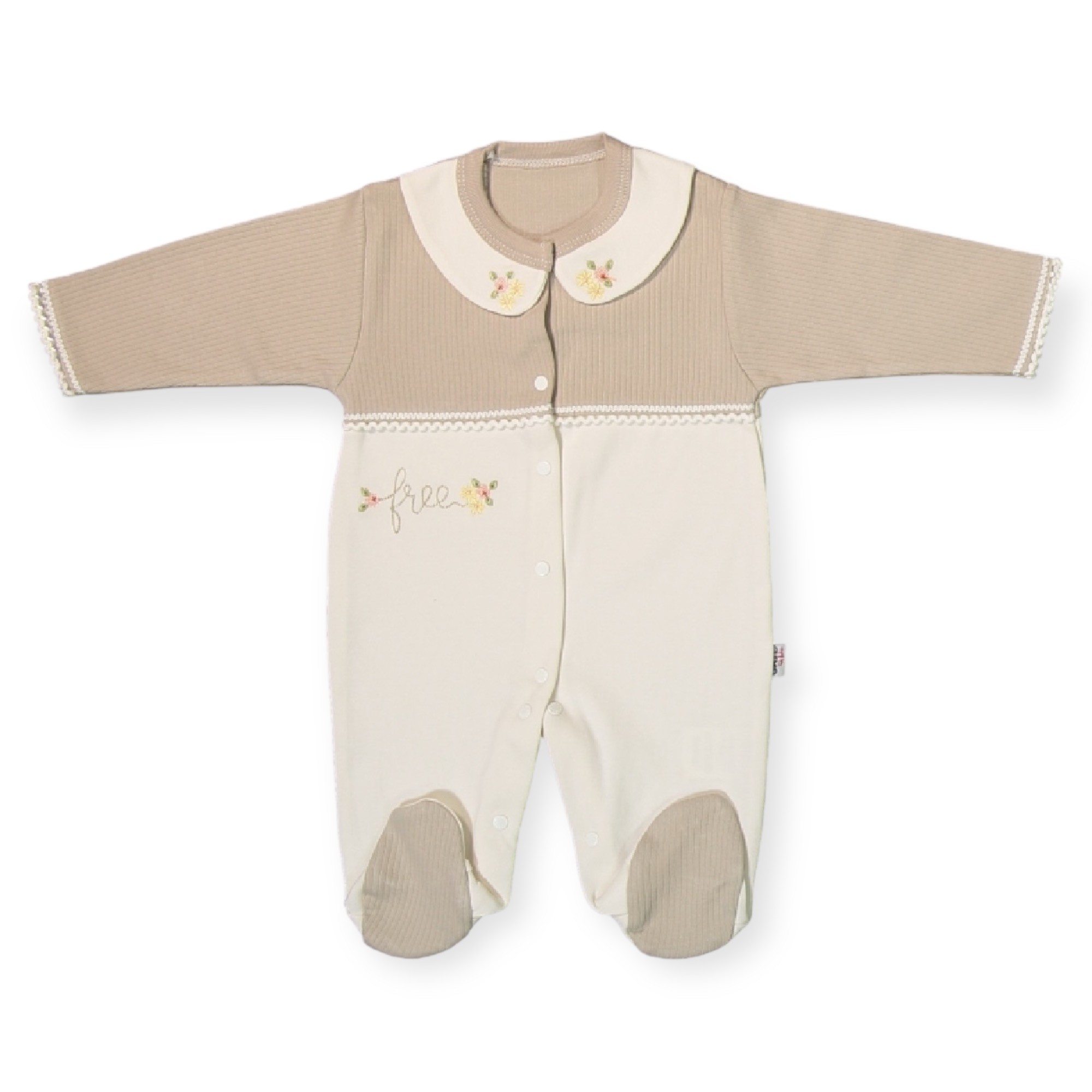 ÇİÇEK NAKIŞLI BİYE DETAYLI BEBE YAKA TULUM