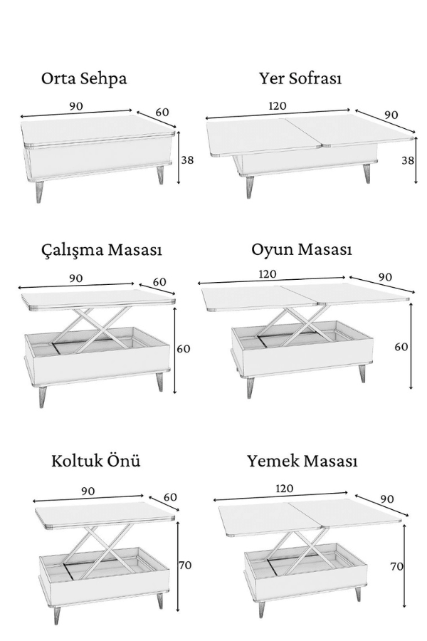 Ottowa Akıllı masa 3 kademeli sihirli sehpa orta sehpa