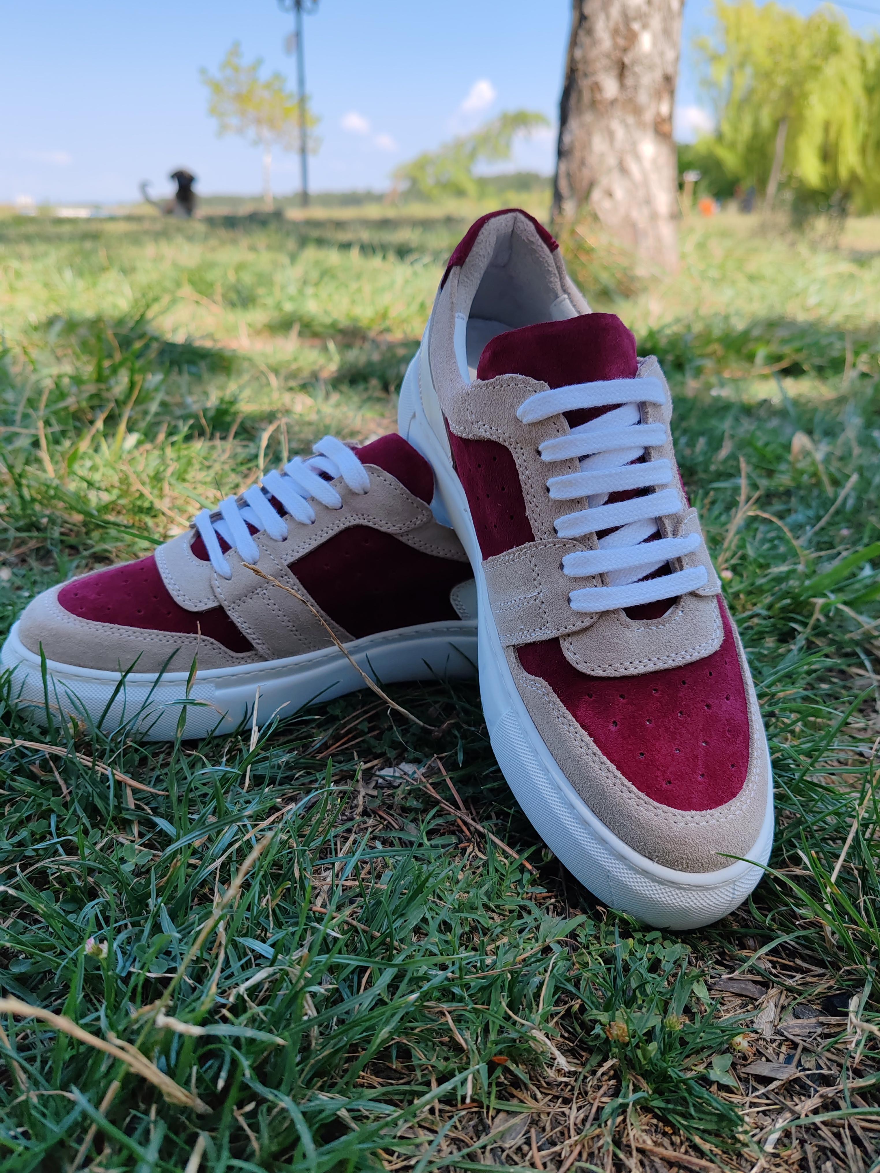 4036-Bordo Süet Delikli Deri Kadın Sneaker