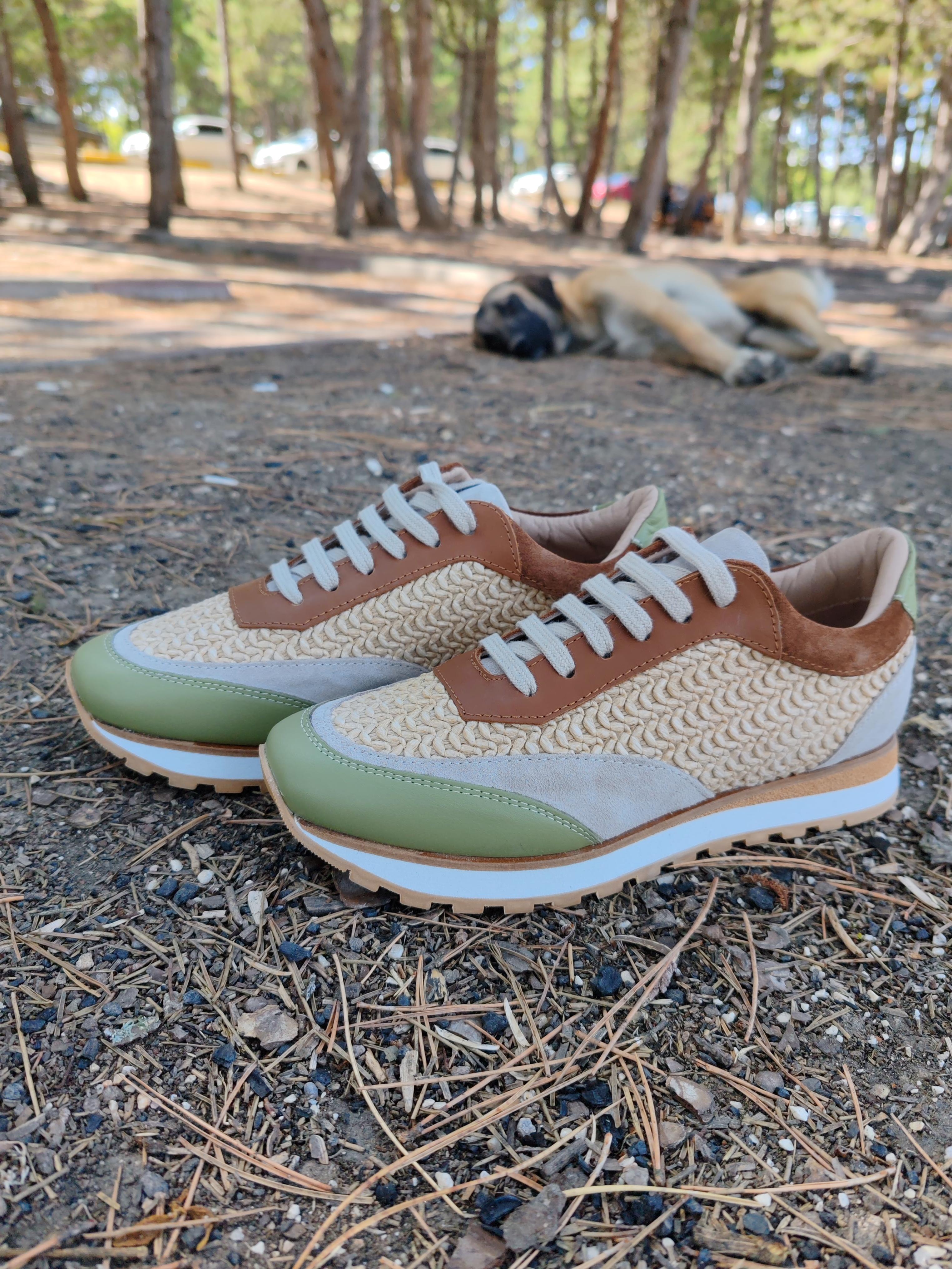 9036-Taba Hasır Detaylı Sneaker