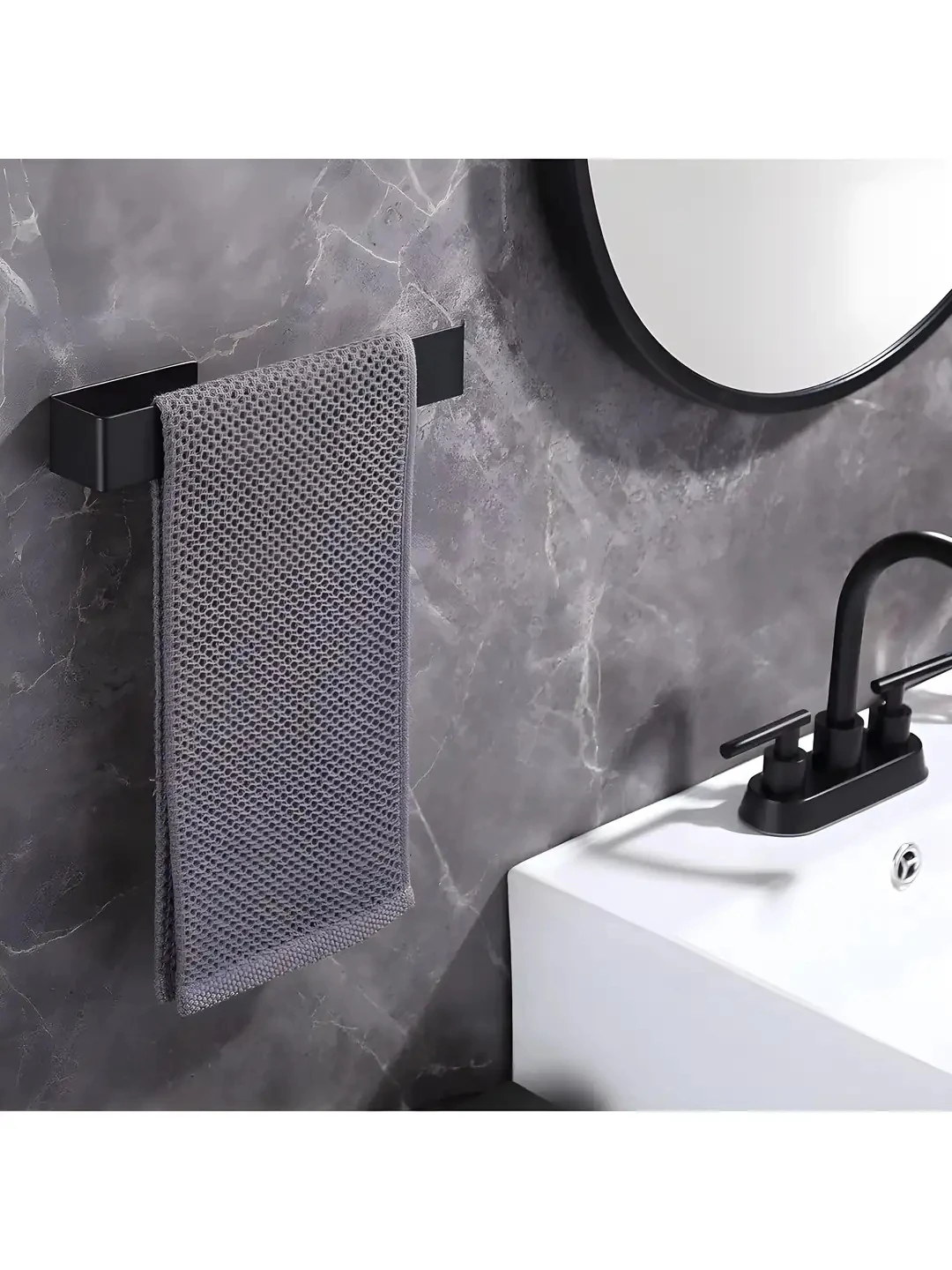 Siyah Banyo Askısı Kaliteli Paslanmaz Çelik, Havluluk, Kağıt Peçetelik - Pratik Yapışkanlı Tasarım