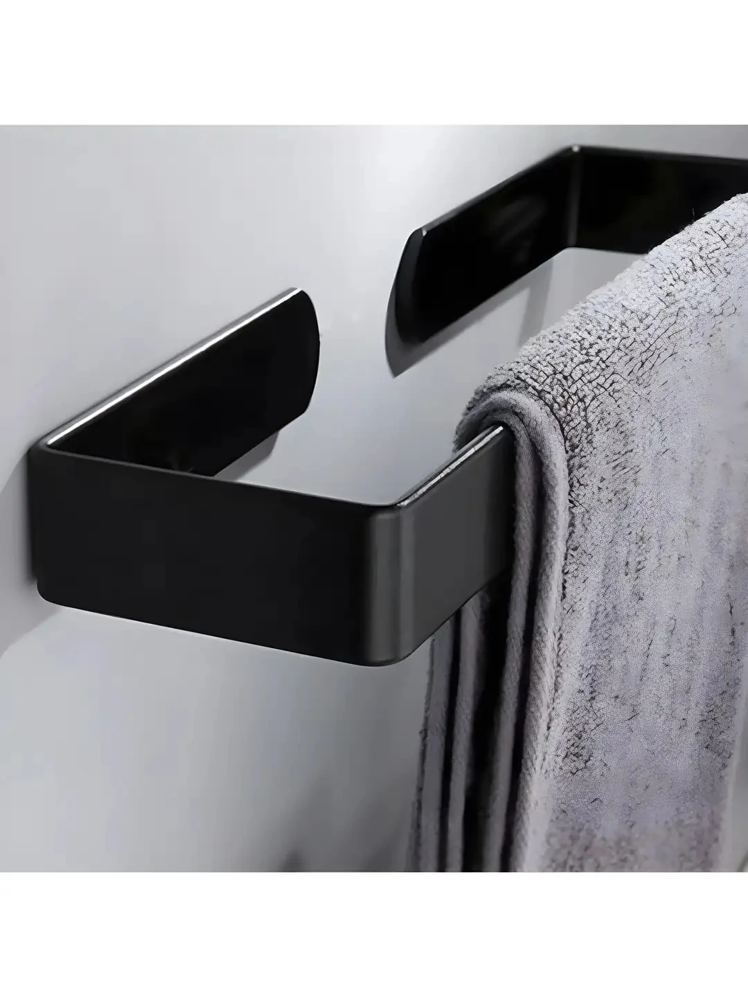 Siyah Banyo Askısı Kaliteli Paslanmaz Çelik, Havluluk, Eşya Düzenleyici - Pratik Yapışkanlı Tasarım