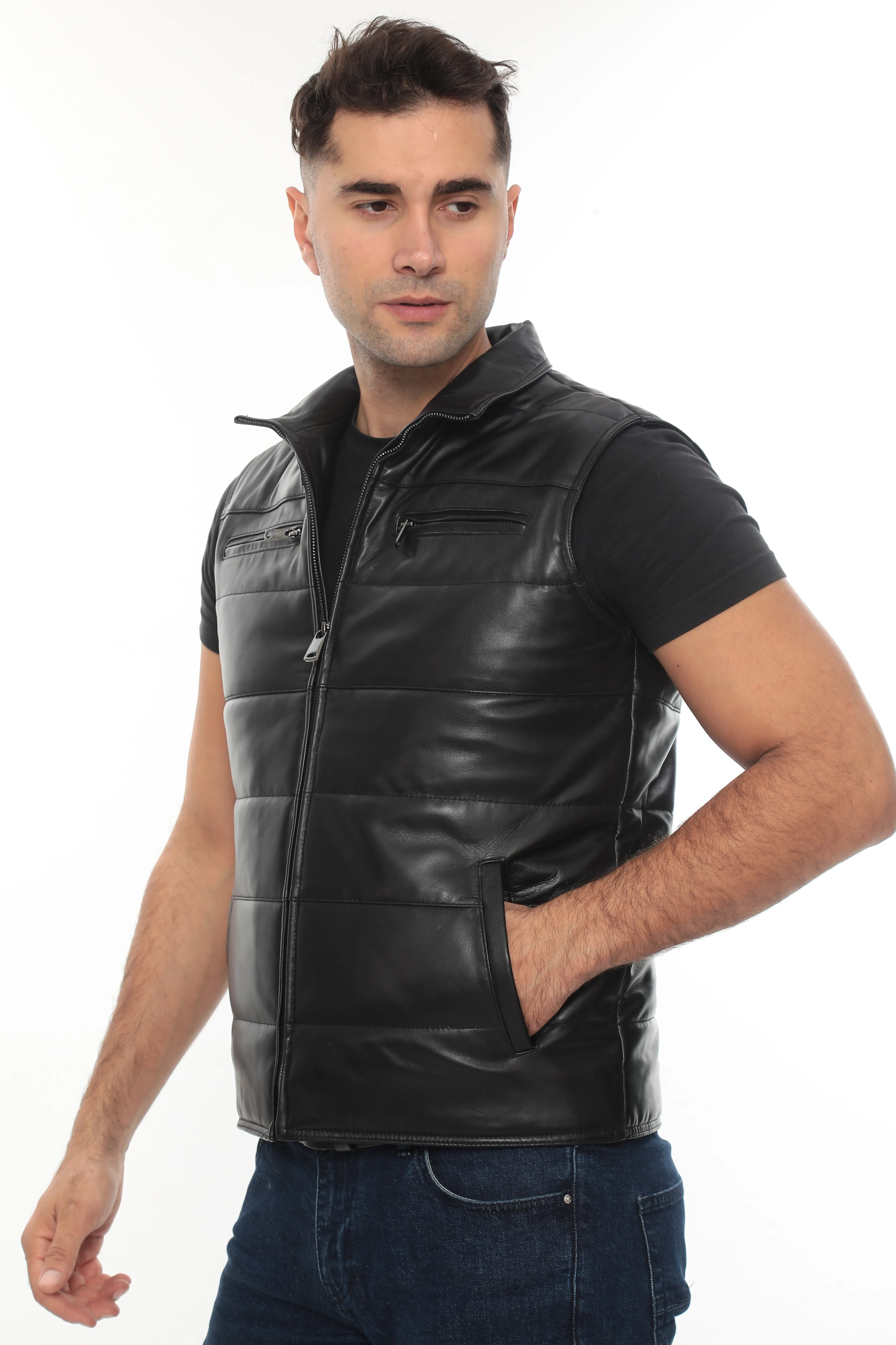 RV THOMAS ERKEK HAKİKİ ŞİŞME DERİ YELEK