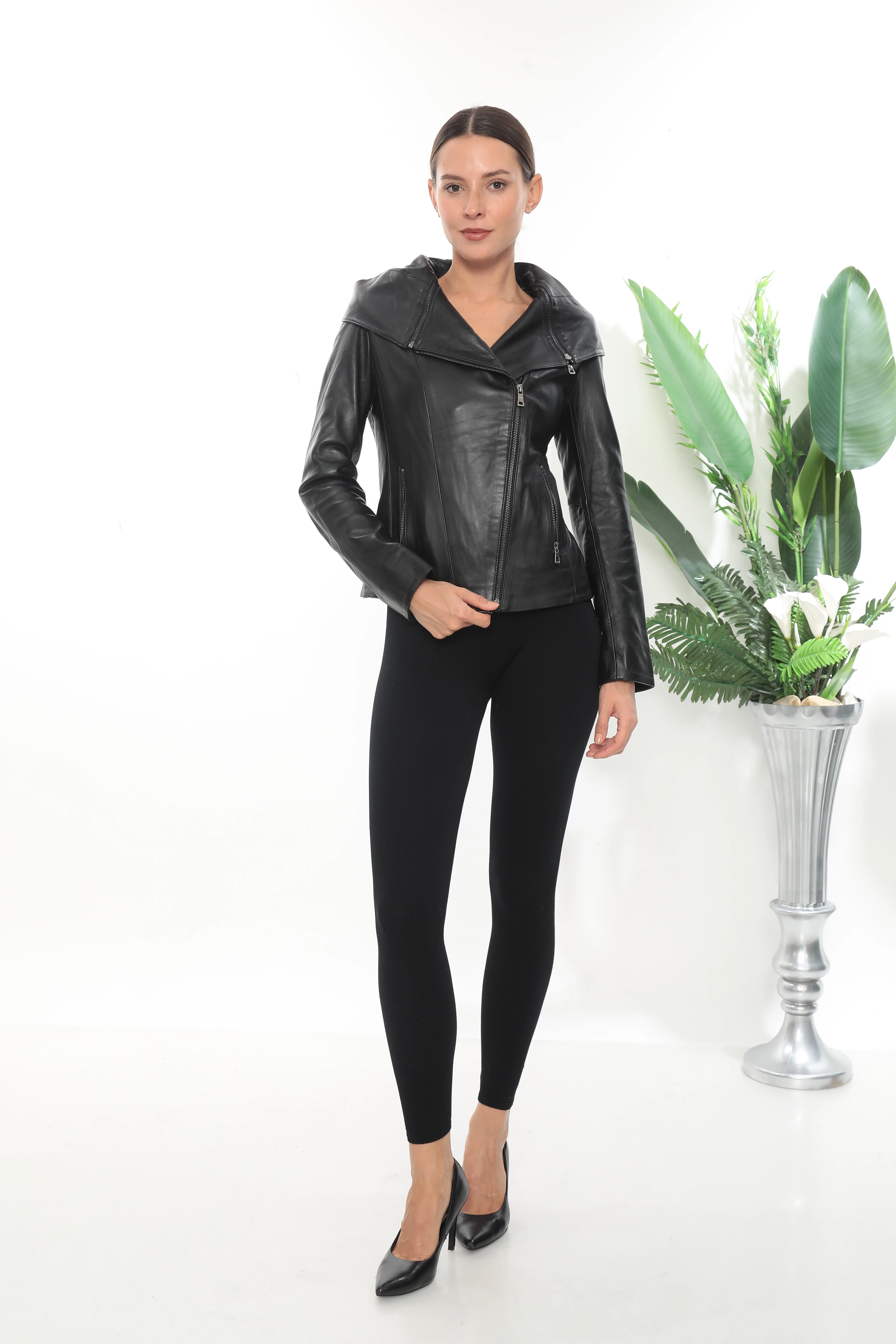 RV DİANA KADIN PORTATİF YAKALI DERİ MONT image