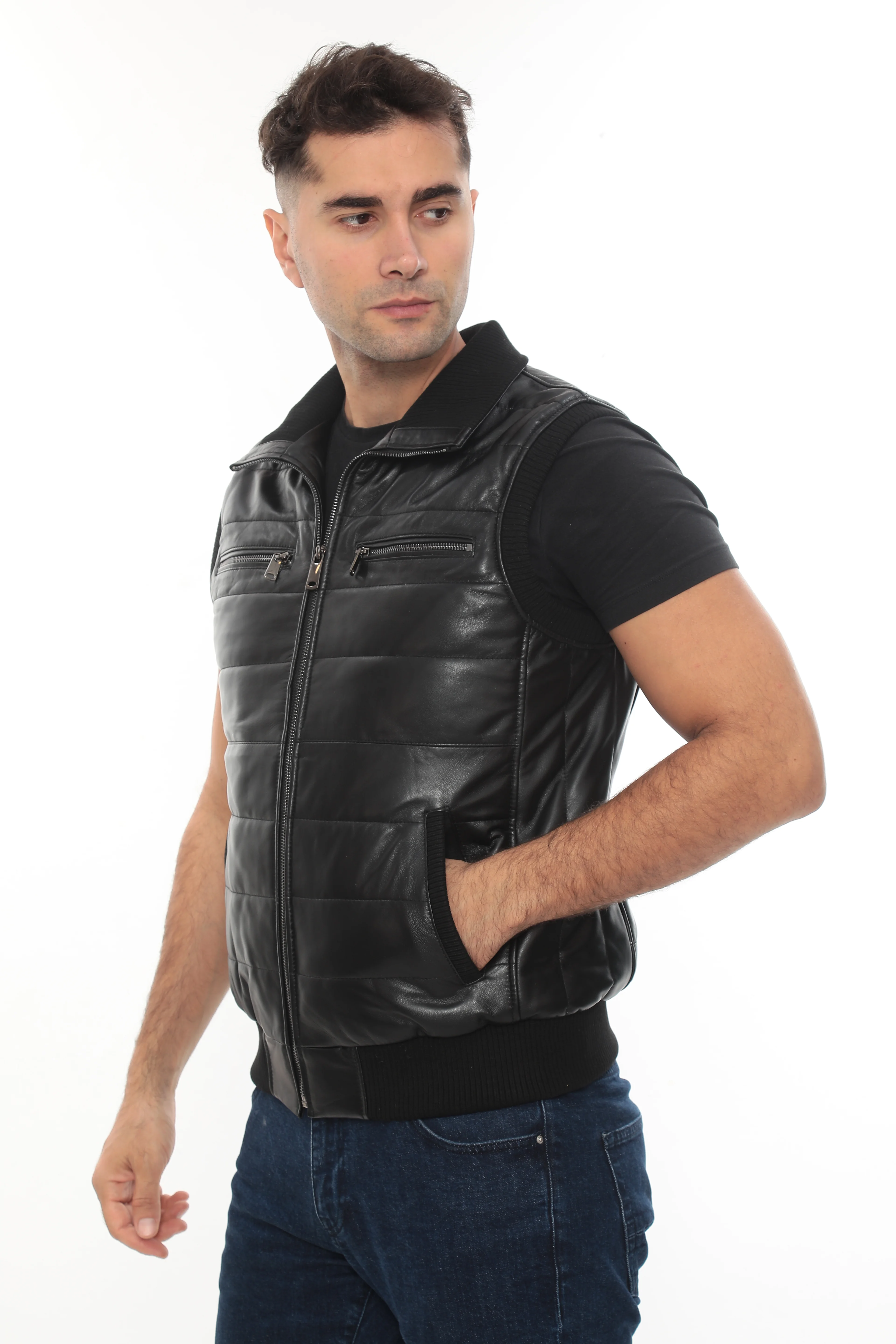 RV VICTOR ERKEK HAKİKİ ŞİŞME DERİ YELEK