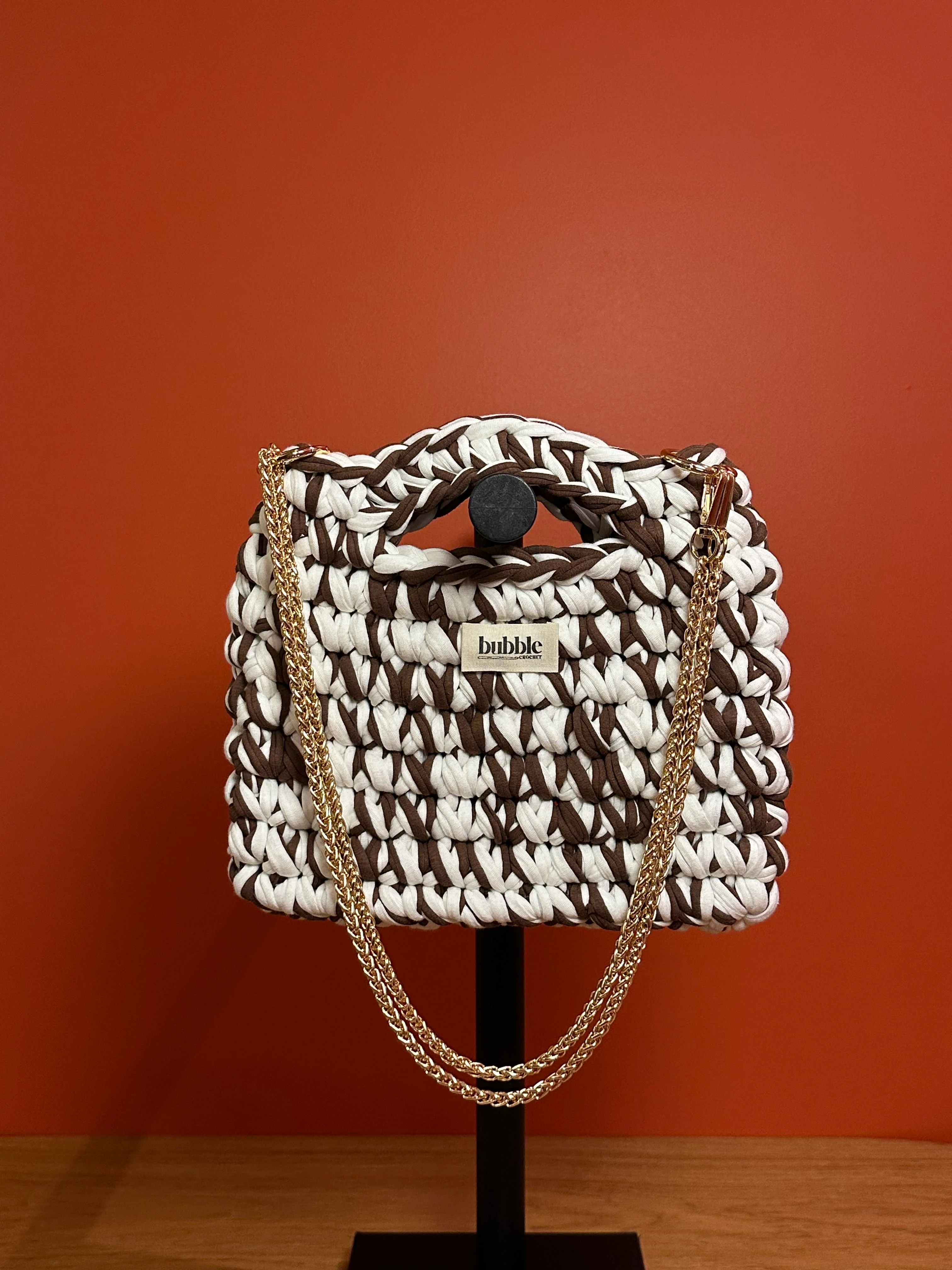 El Örgüsü Çift Renk El Çantası - Beyaz-Kahverengi