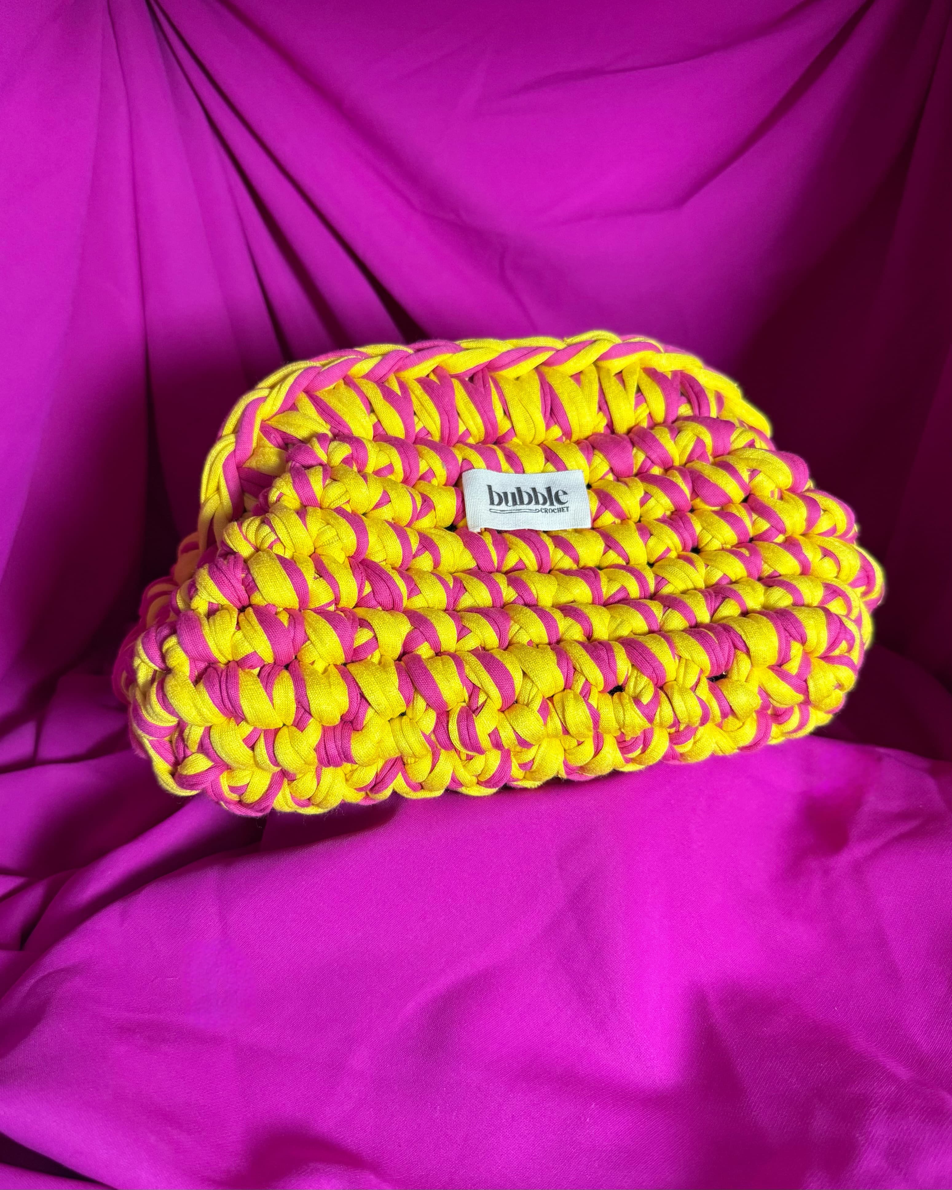 El Örgüsü Çift Renkli Makyaj Çantası/Clutch - Sarı-Pembe