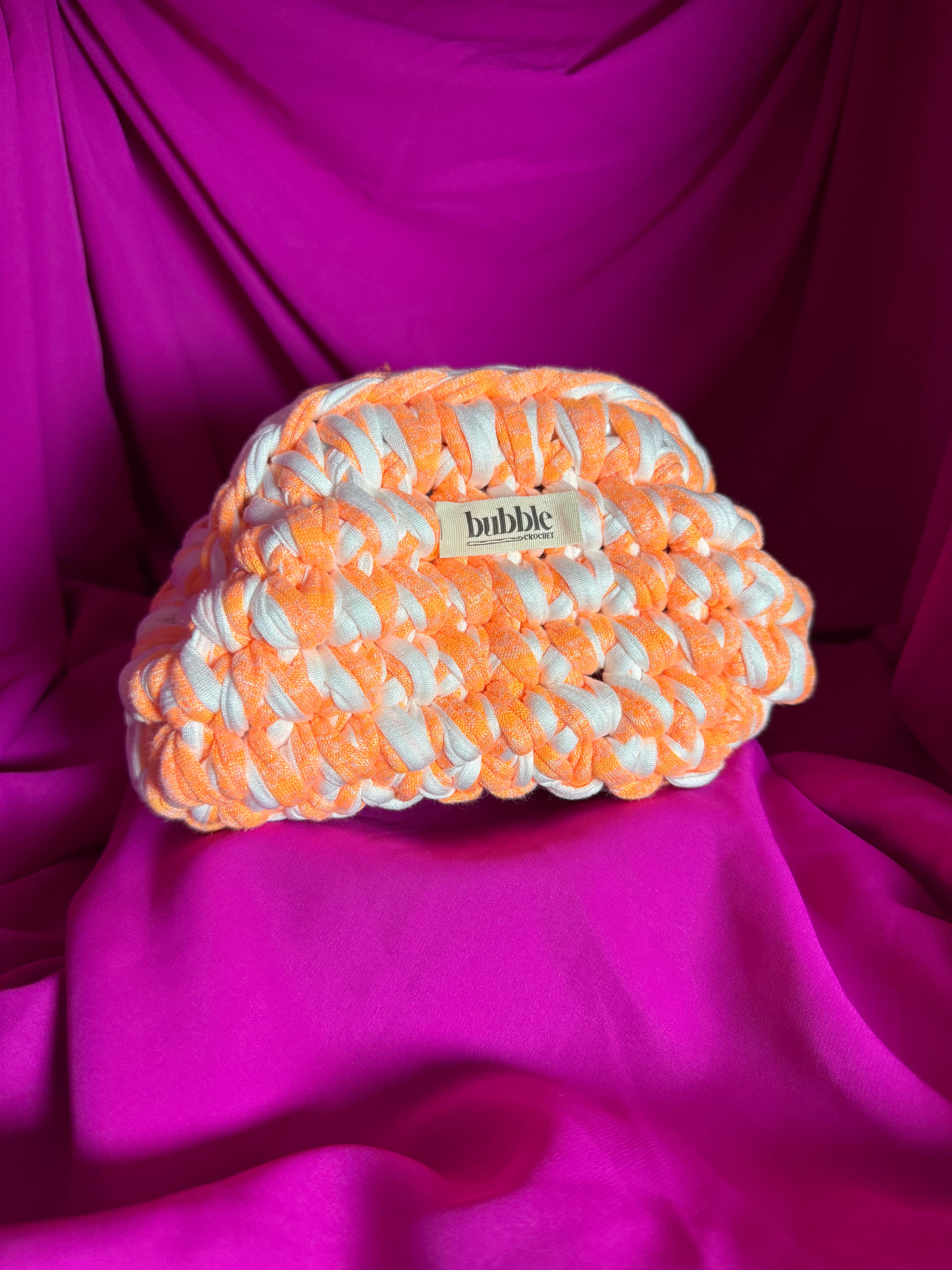 MINI Çift Renkli Makyaj Çantası/Clutch - Turuncu-Beyaz