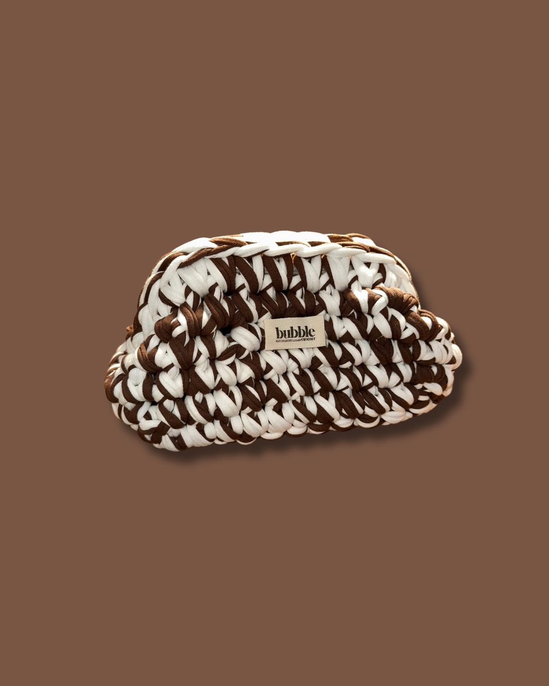 El Örgüsü Çift Renkli Makyaj Çantası/Clutch - Kahverengi-Krem