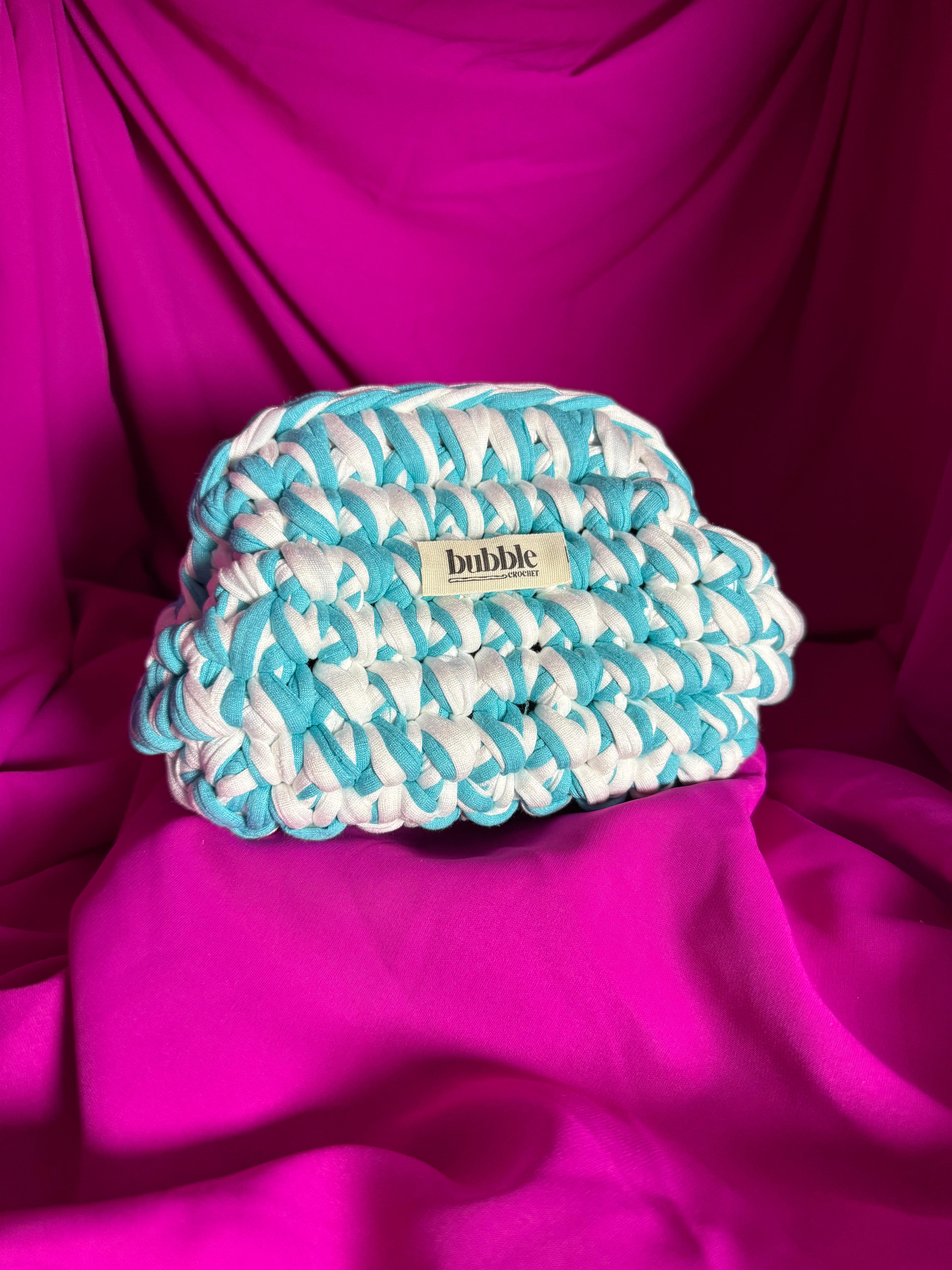 MINI Çift Renkli Makyaj Çantası/Clutch - Mavi-Beyaz