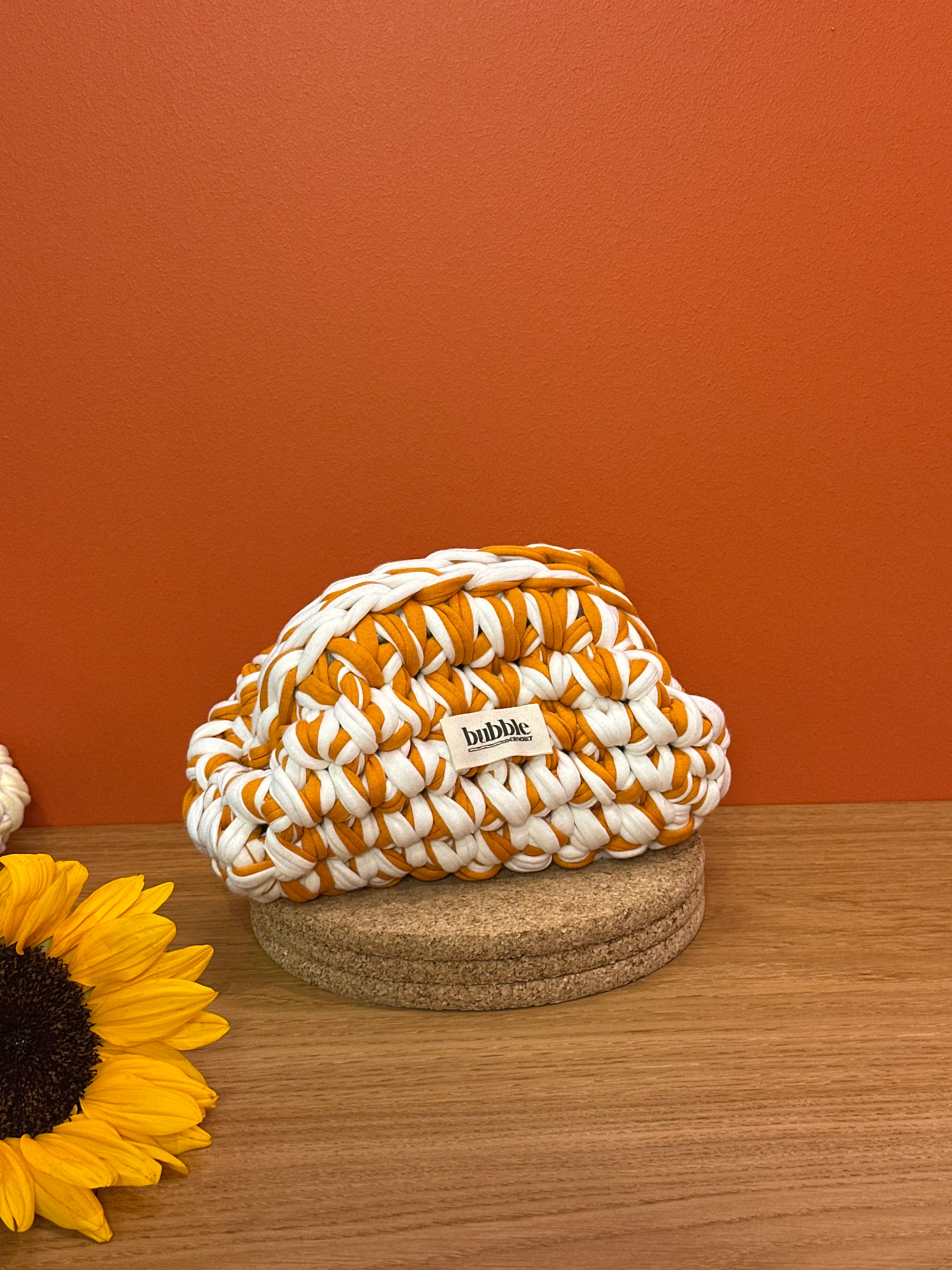 MINI Çift Renkli Makyaj Çantası/Clutch - Turuncu-Beyaz