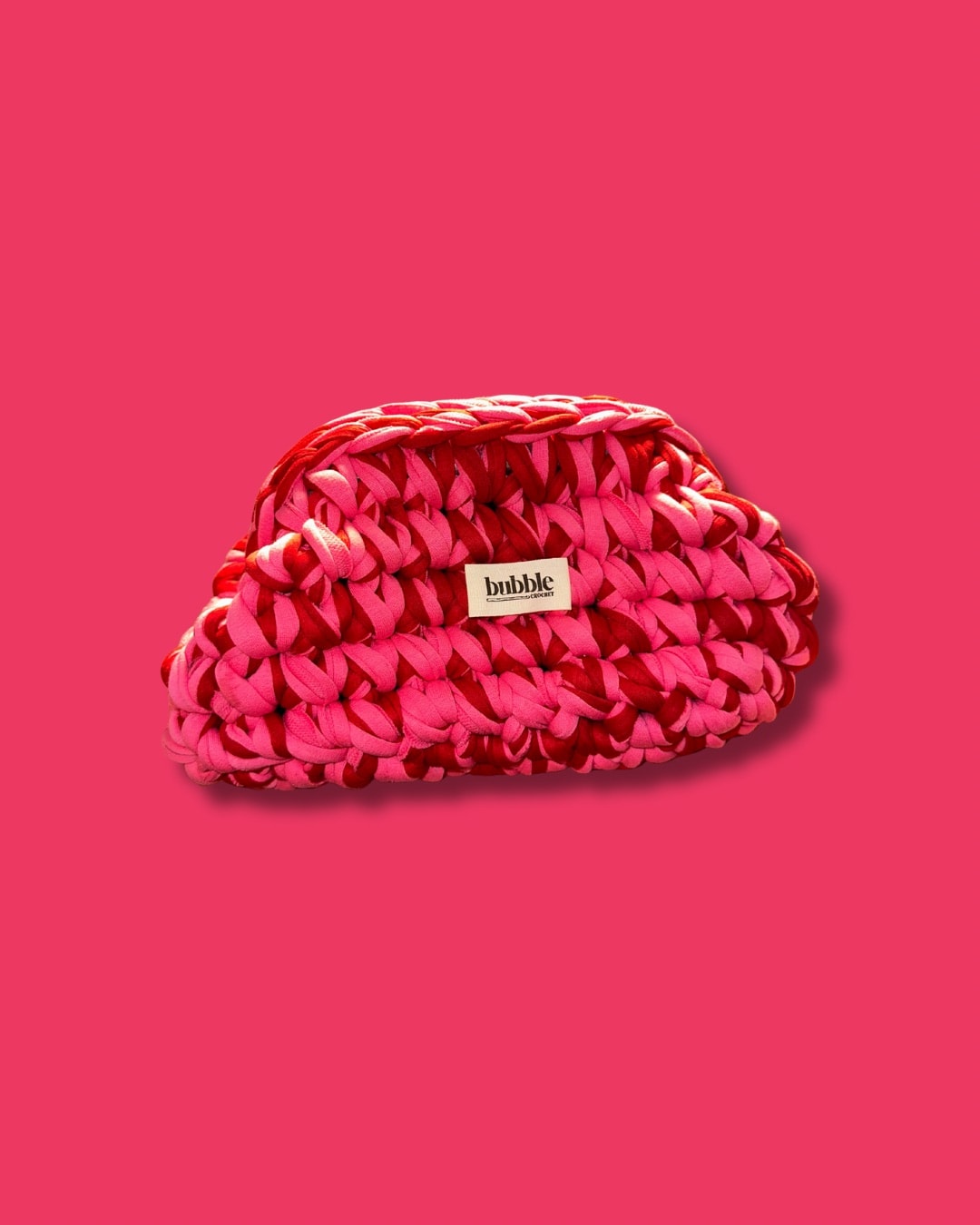El Örgüsü Çift Renkli Makyaj Çantası/Clutch - Kırmızı-Pembe