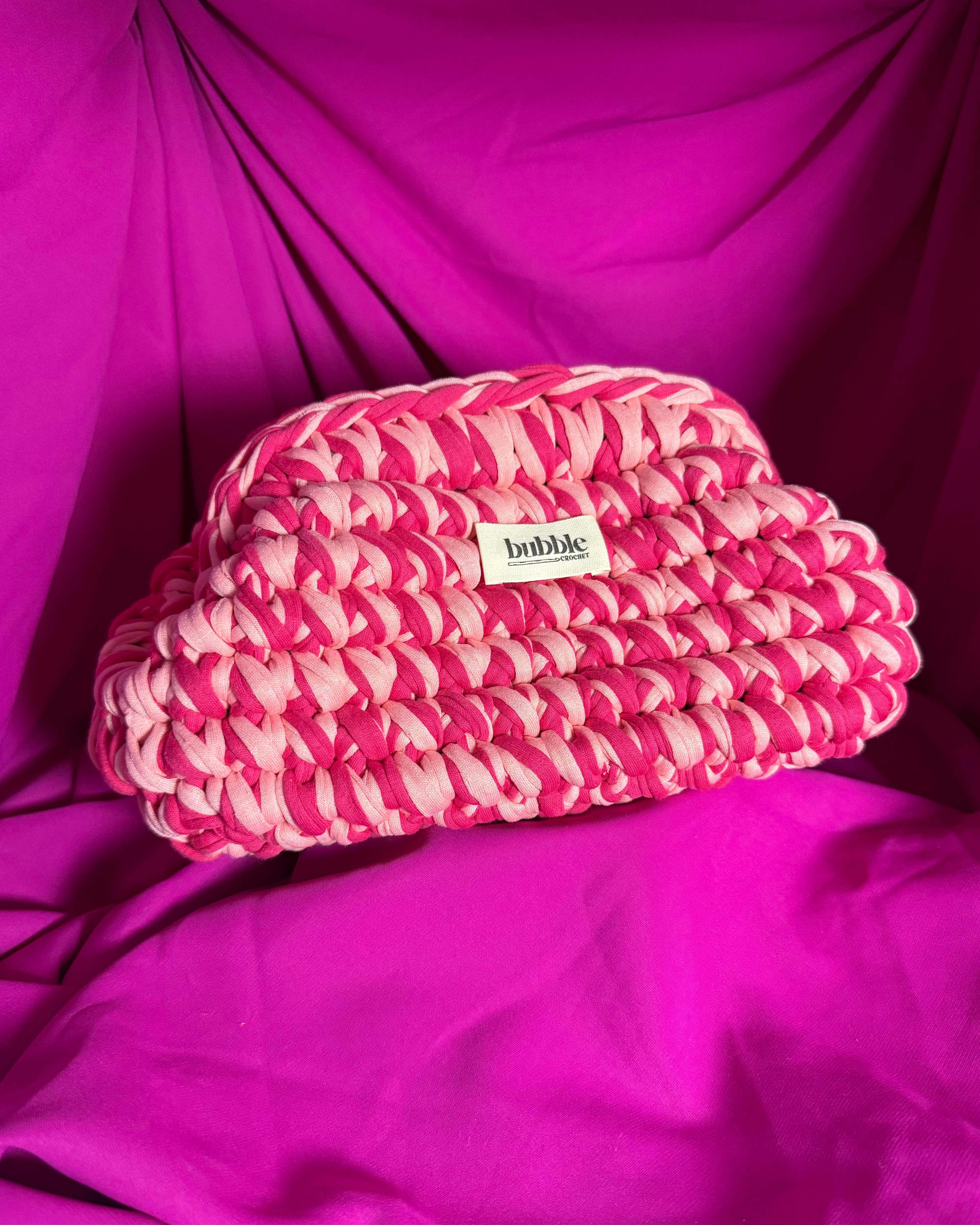 El Örgüsü Çift Renkli Makyaj Çantası/Clutch - Pembe-Açık Pembe