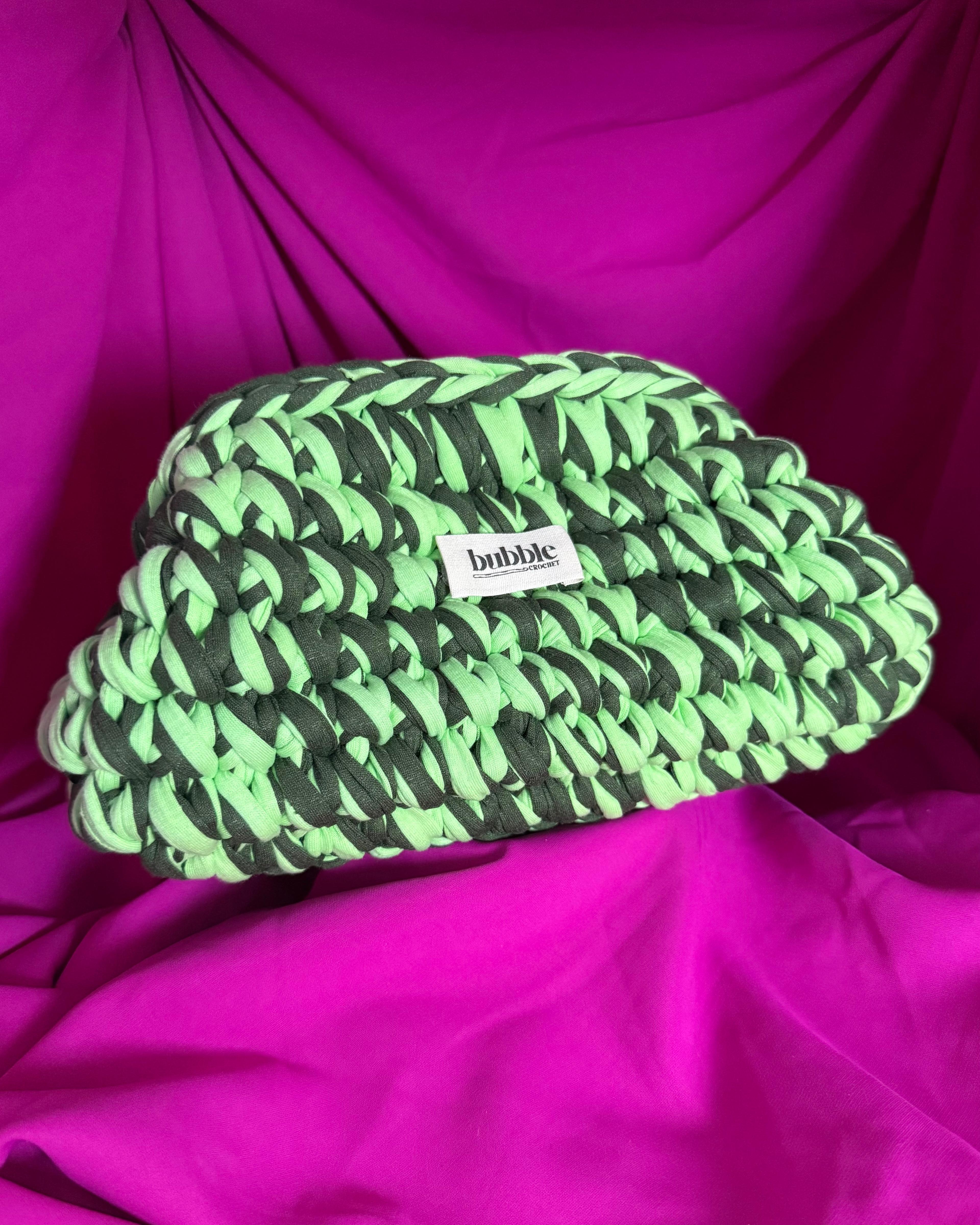 El Örgüsü Çift Renkli Makyaj Çantası/Clutch - Yeşil-Açık Yeşil (Gümüş)