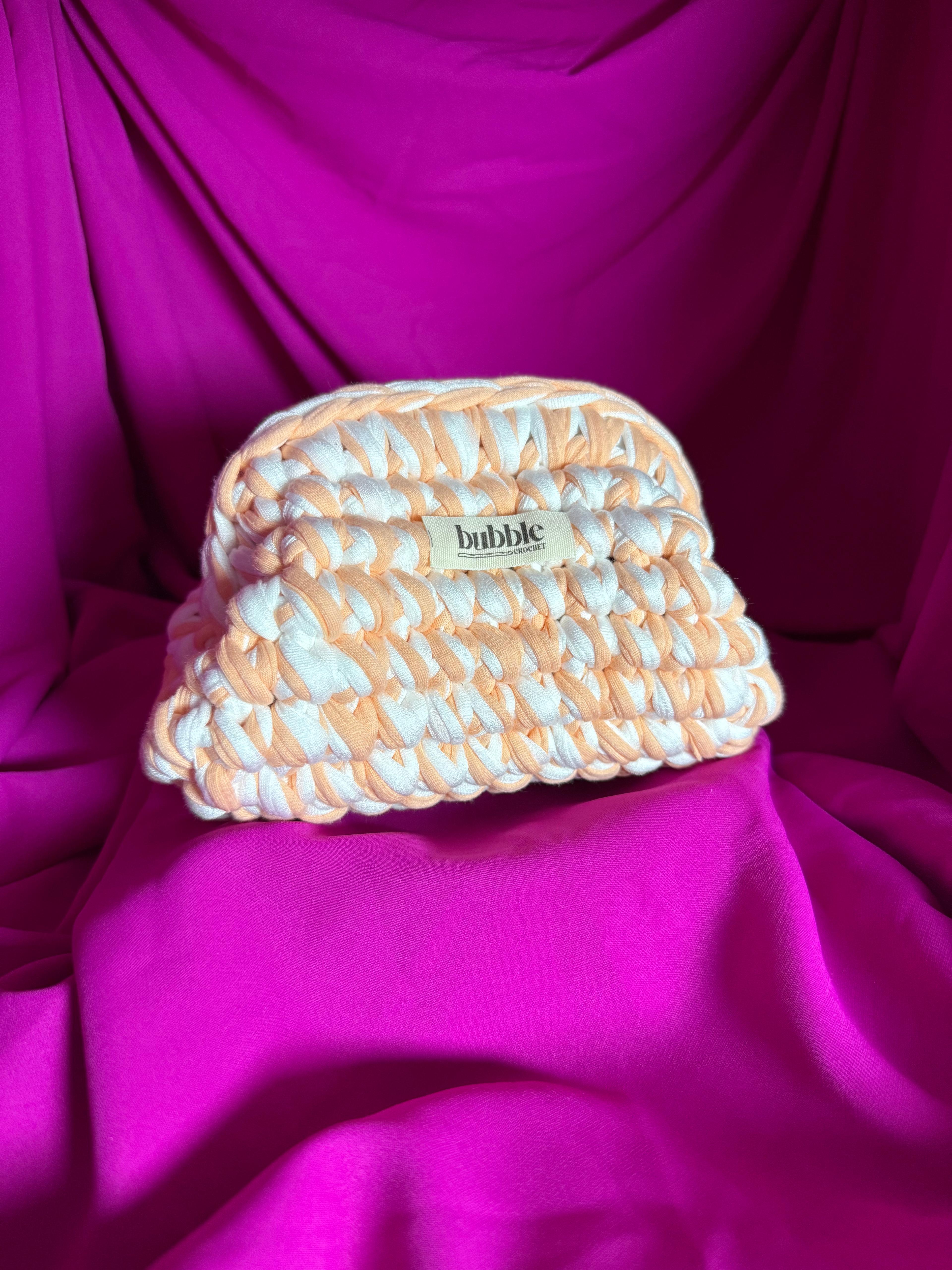 MINI Çift Renkli Makyaj Çantası/Clutch - Açık Turuncu-Beyaz