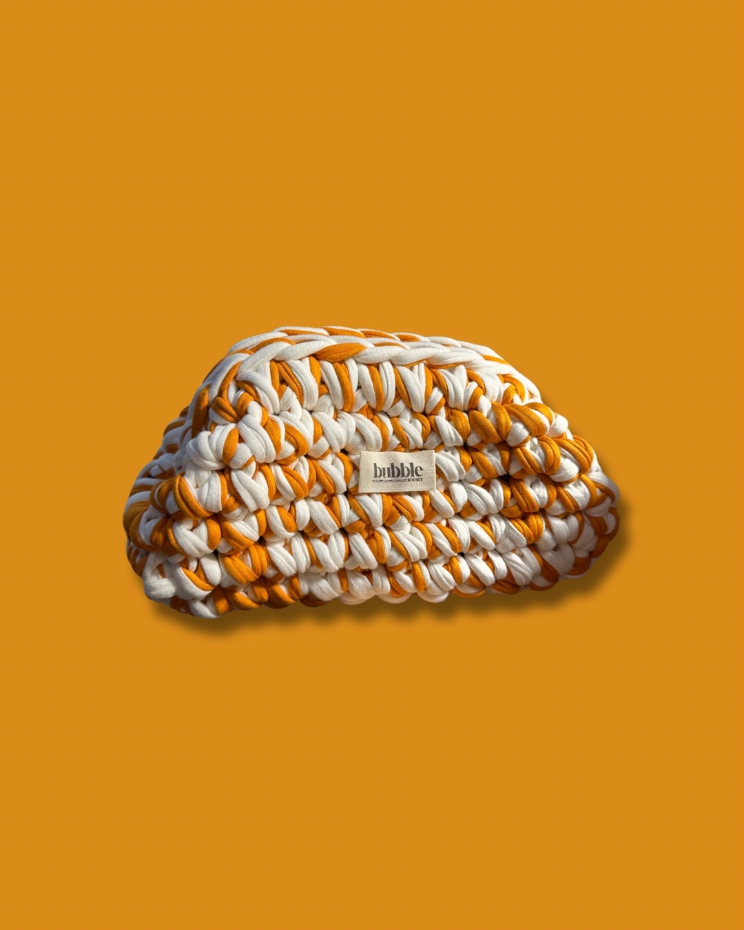 El Örgüsü Çift Renkli Makyaj Çantası/Clutch - Turuncu-Beyaz