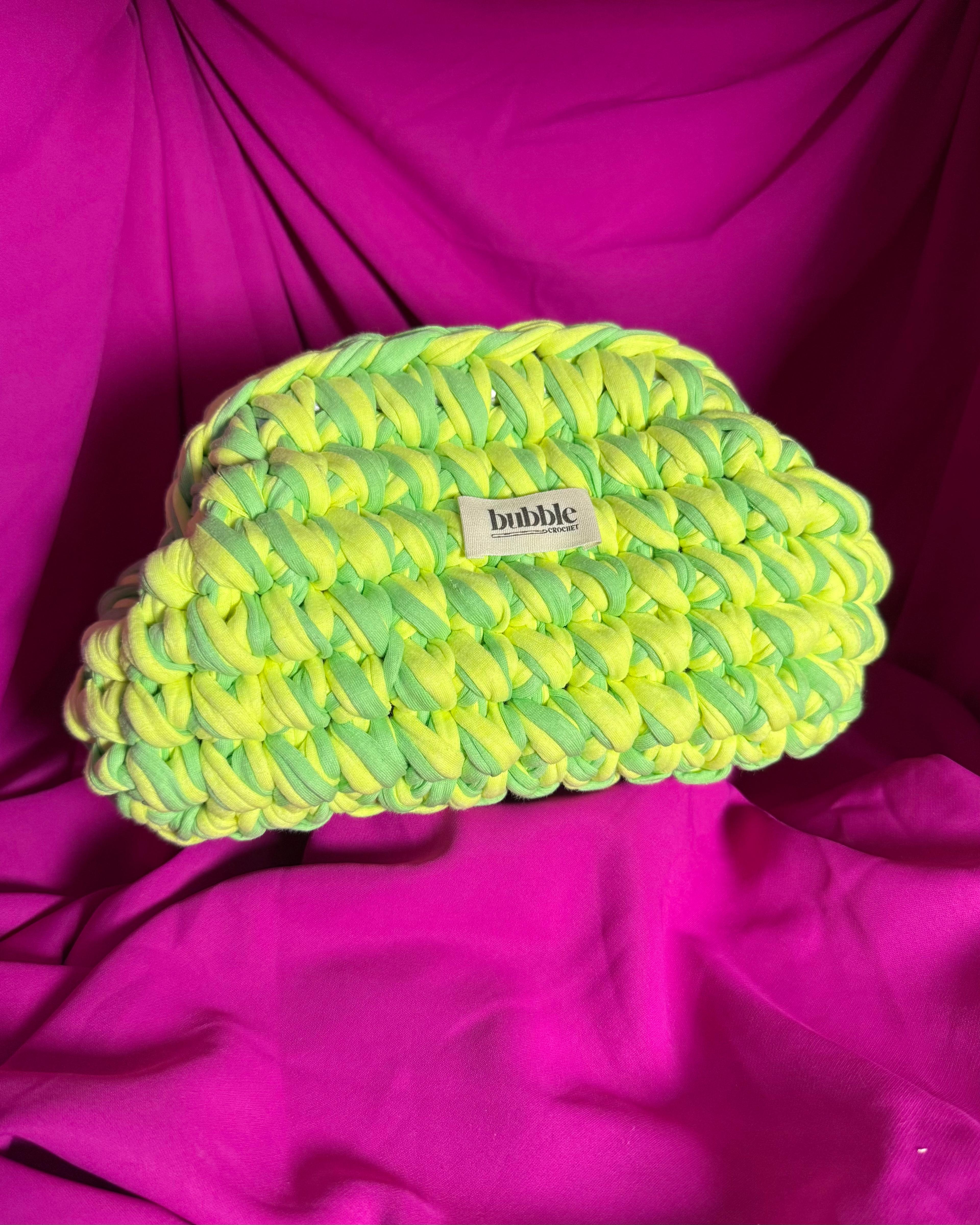 El Örgüsü Çift Renkli Makyaj Çantası/Clutch - Neon Yeşil-Sarı