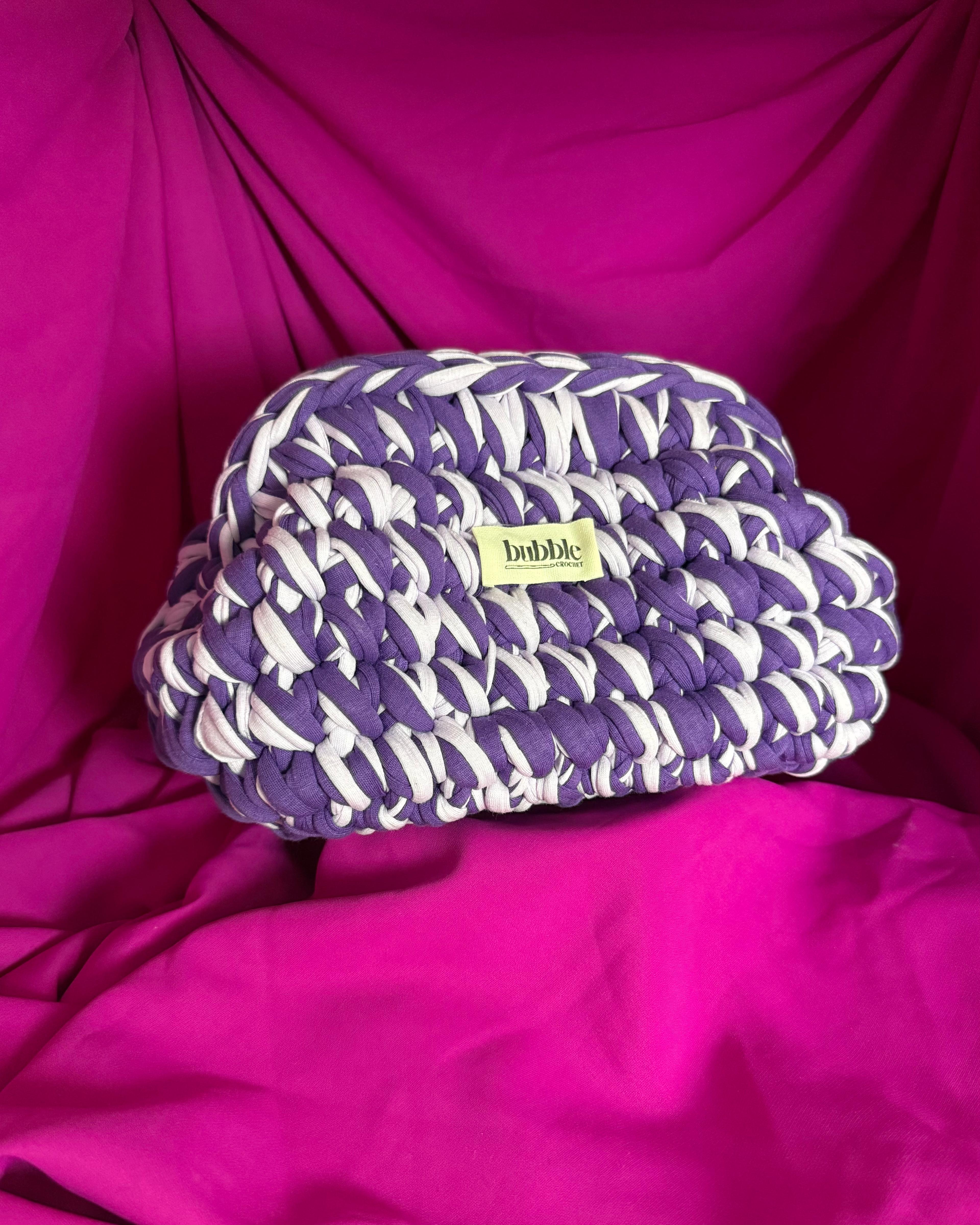 El Örgüsü Çift Renkli Makyaj Çantası/Clutch - Mor-Lila