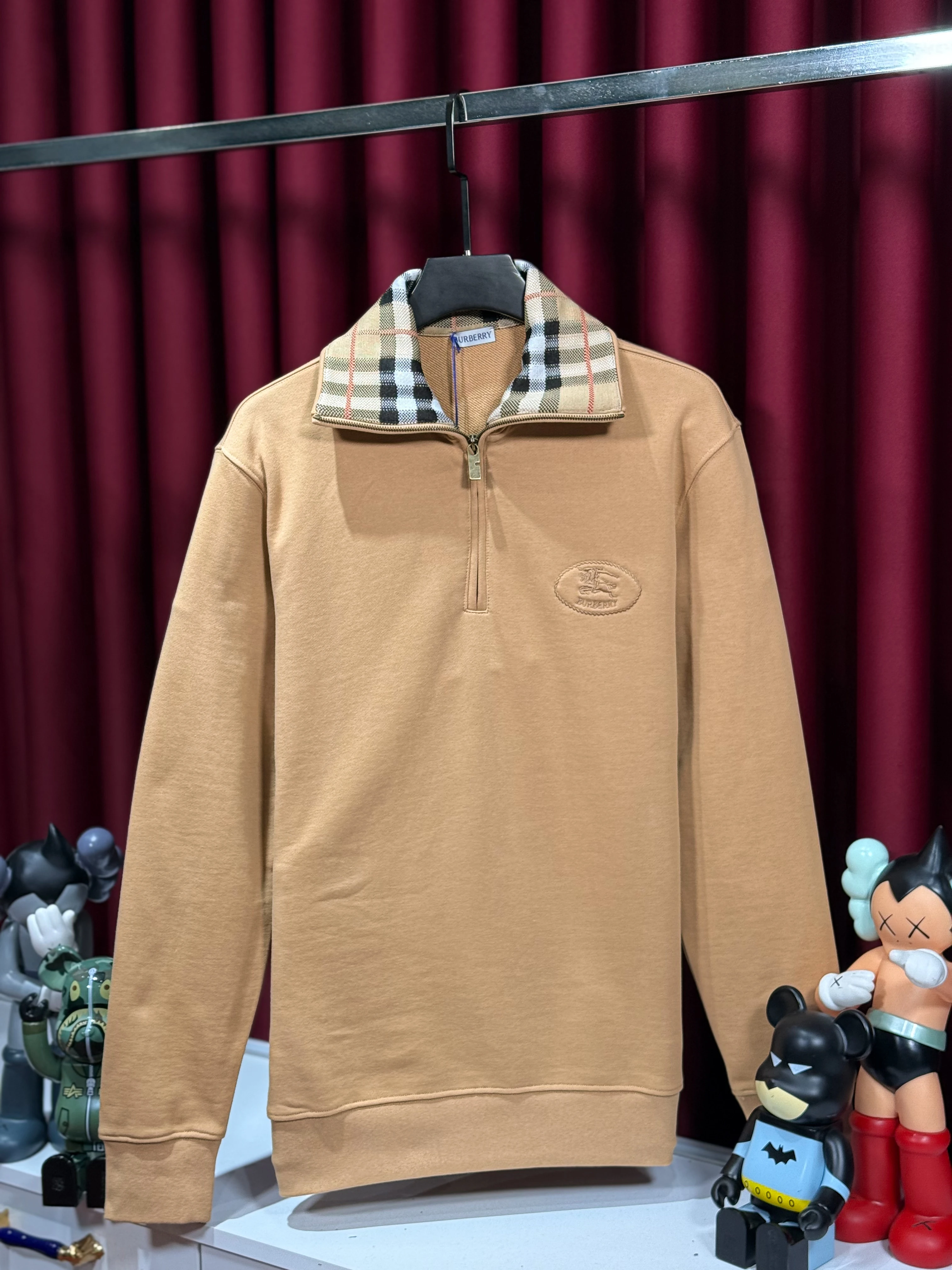 Ekose Desenli Yarım Fermuarlı Sweatshirt